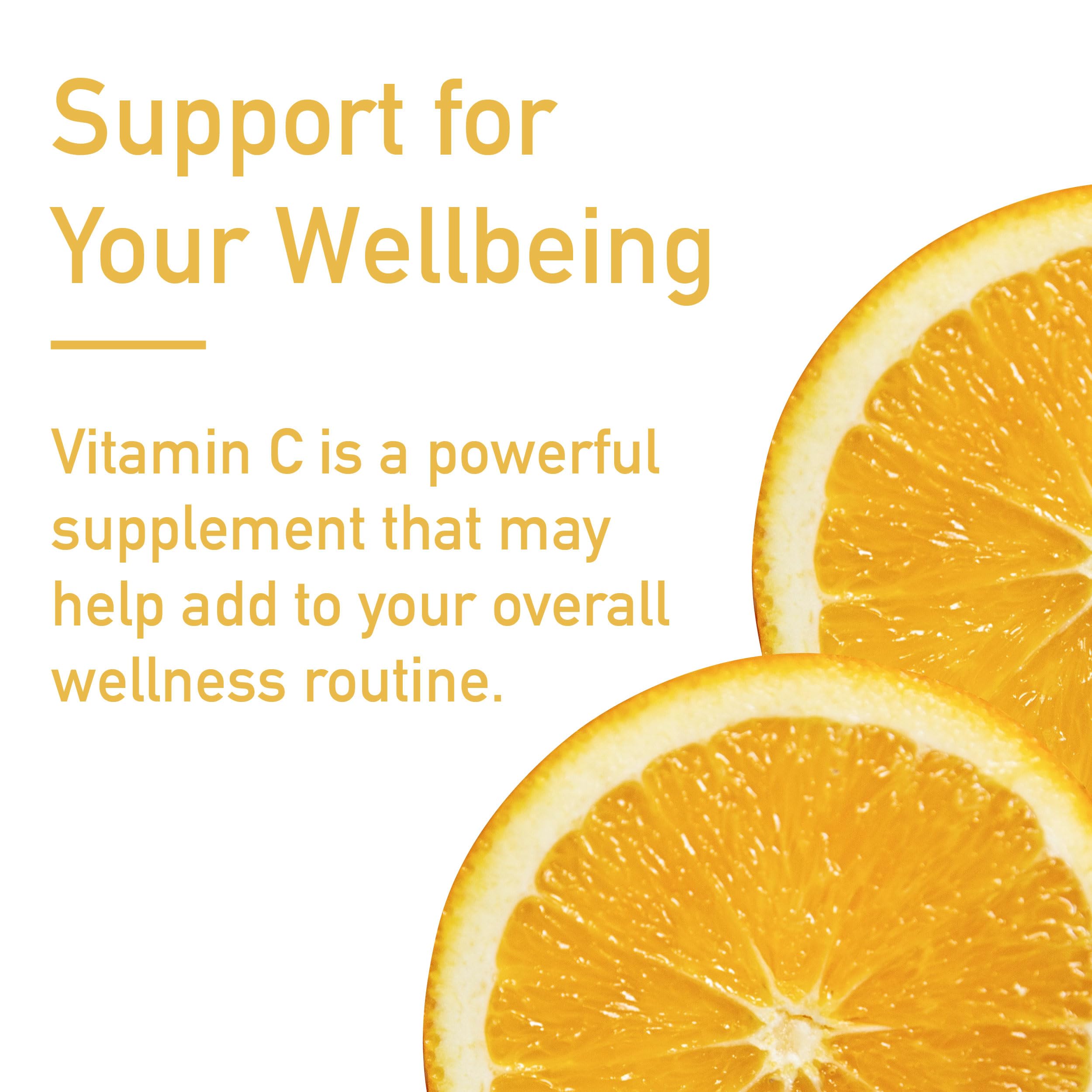 Swiss Imports Vitamin C effervescent tablets on a wooden surface