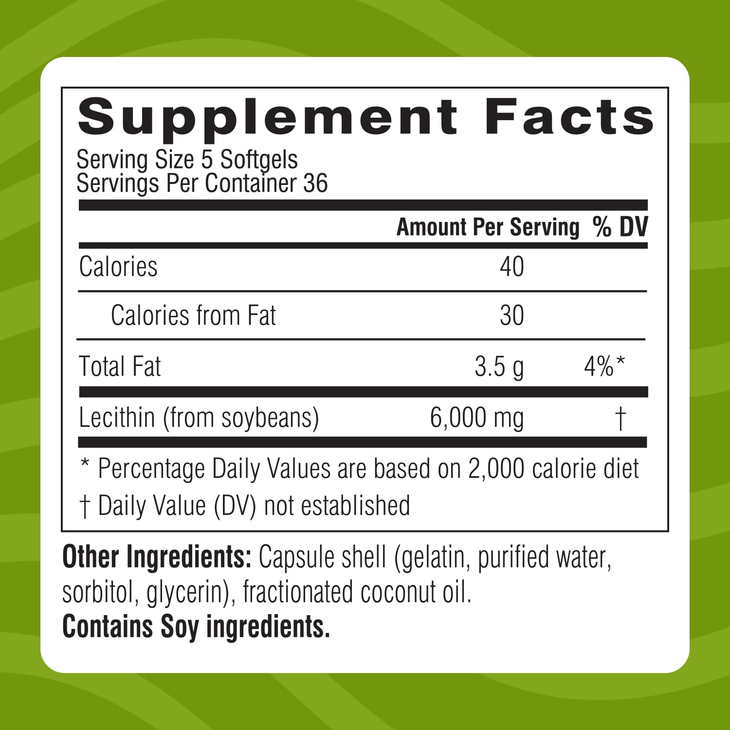 Swisse Soy Lecithin Capsules 3000mg serving size information