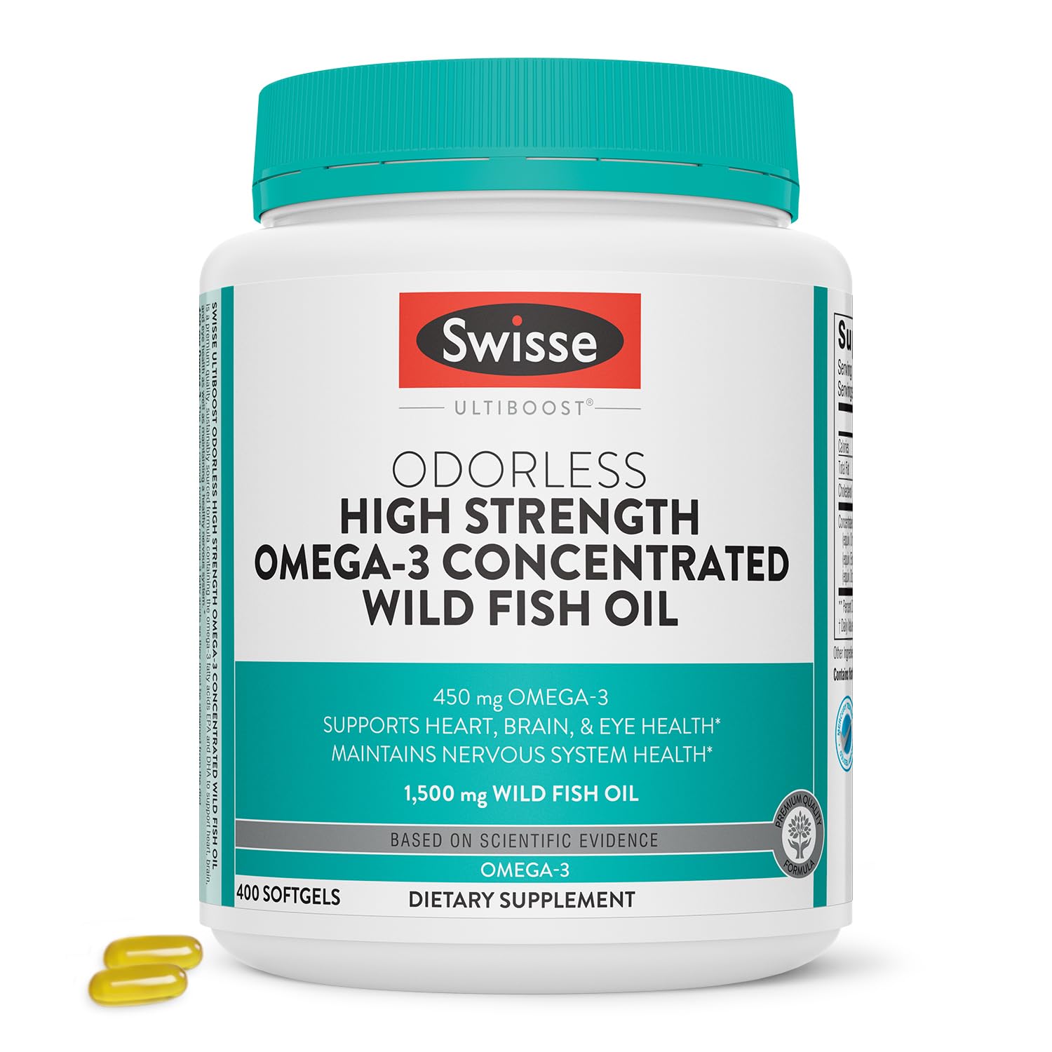 Swisse Wild Fish Oil 1500mg Omega-3 Softgel Capsules front view