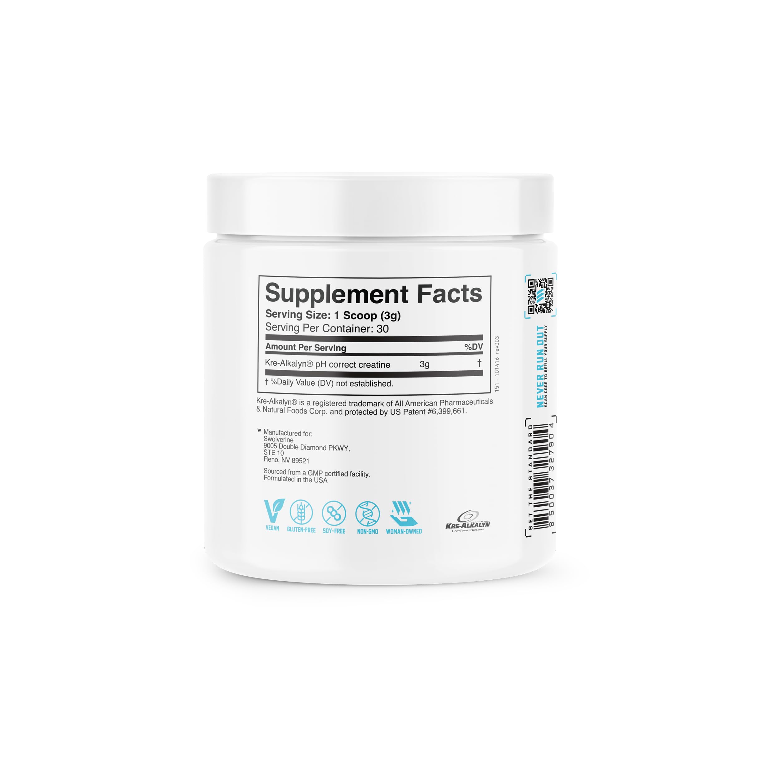 Swolverine Kre-Alkalyn Creatine Powder 150g mixed in water