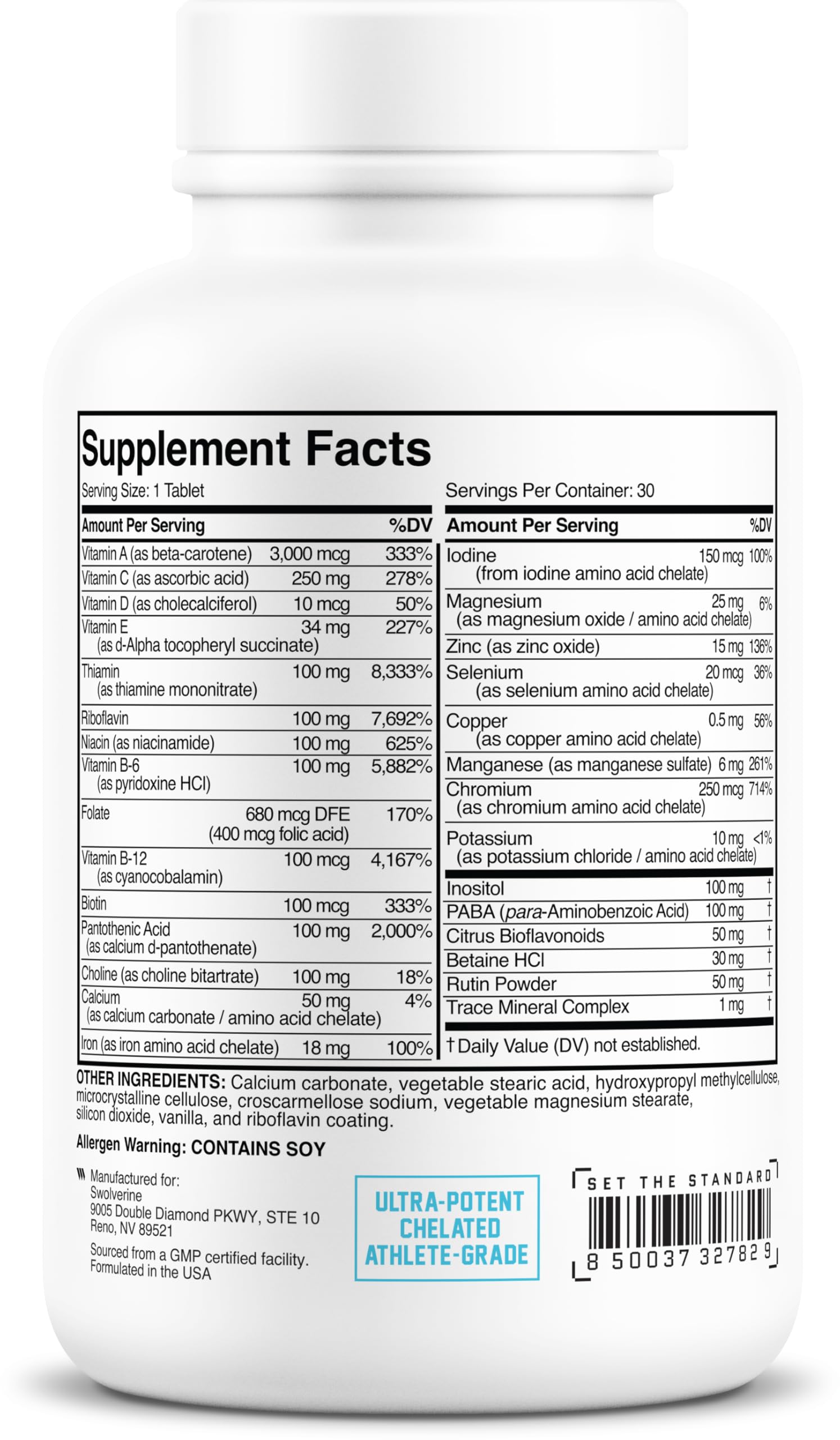 Swolverine Multivitamin 60 Tablets side view