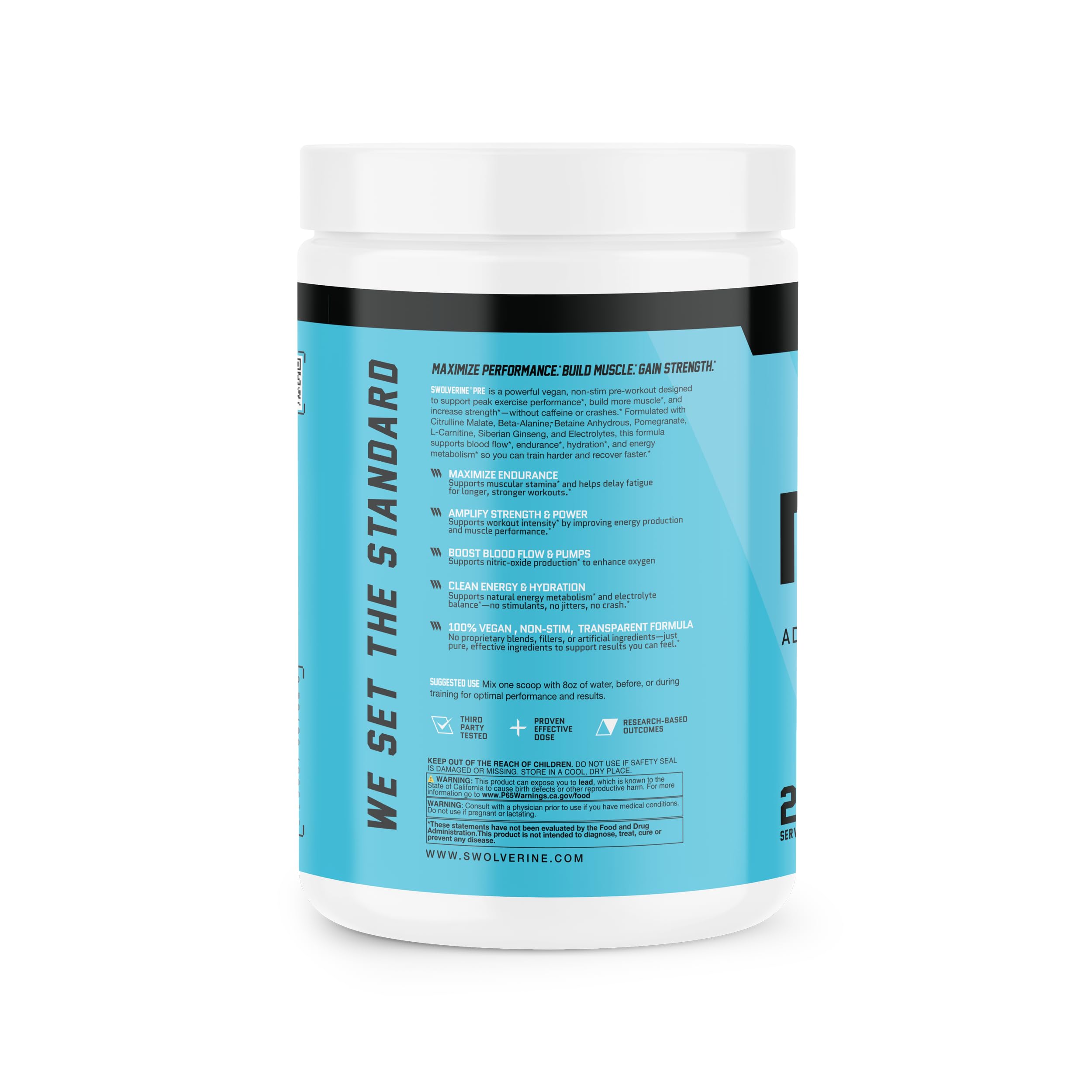 Swolverine Non-Stim Pre-Workout 549g side view showing packaging