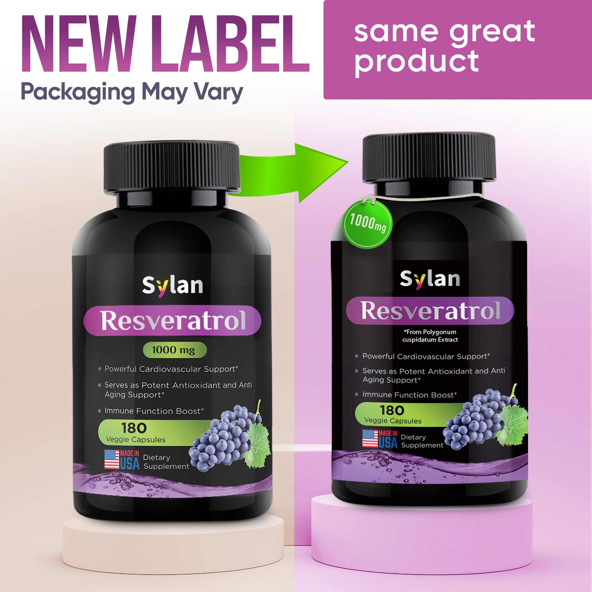 SYLAN Resveratrol 1000mg Capsules bottle with label