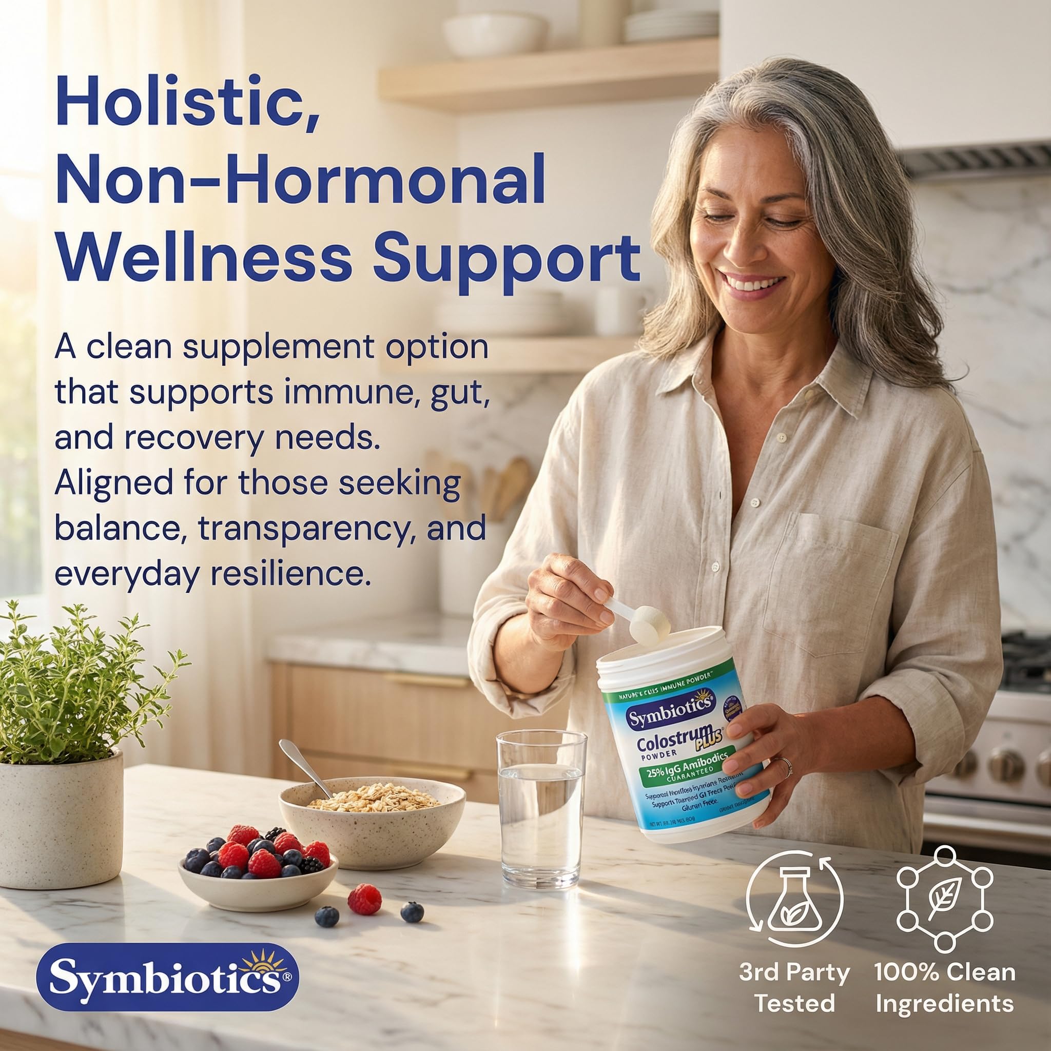 Symbiotics Bovine Colostrum Powder with measuring scoop