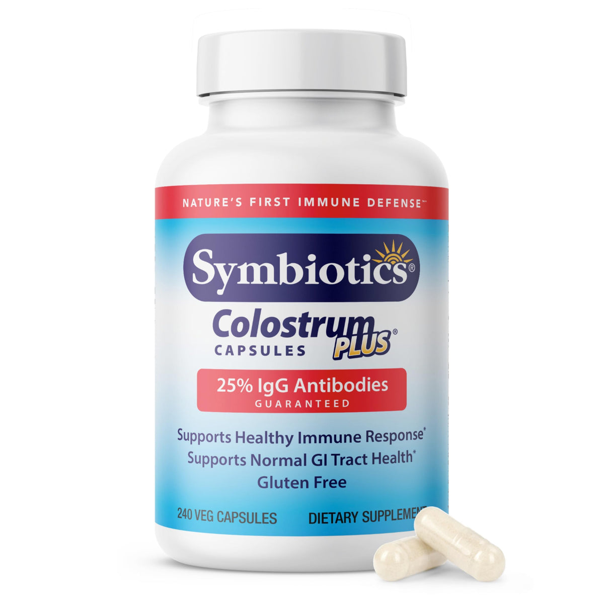 Symbiotics Colostrum Supplement 227g front view with packaging