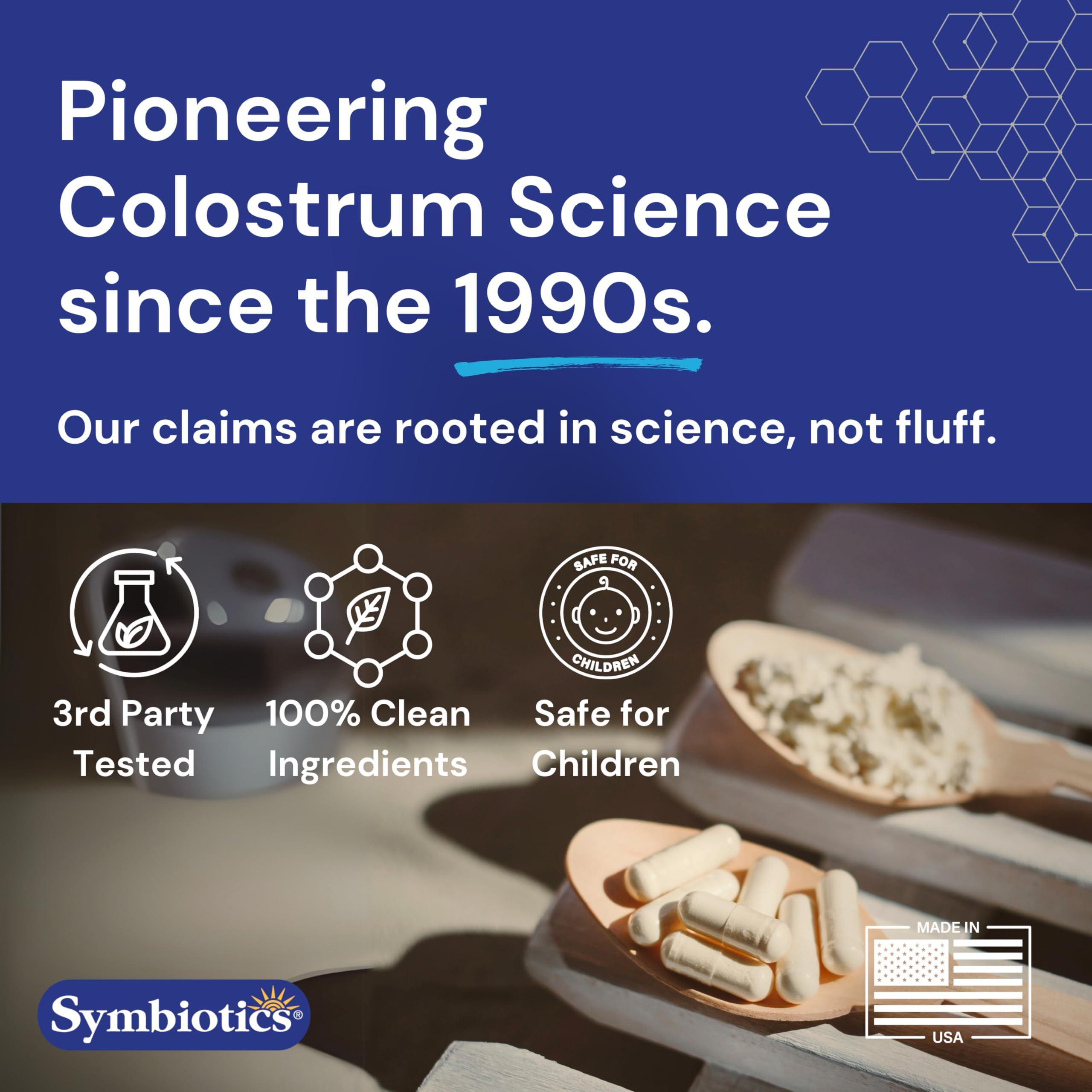 Symbiotics Colostrum Supplement with measuring spoon