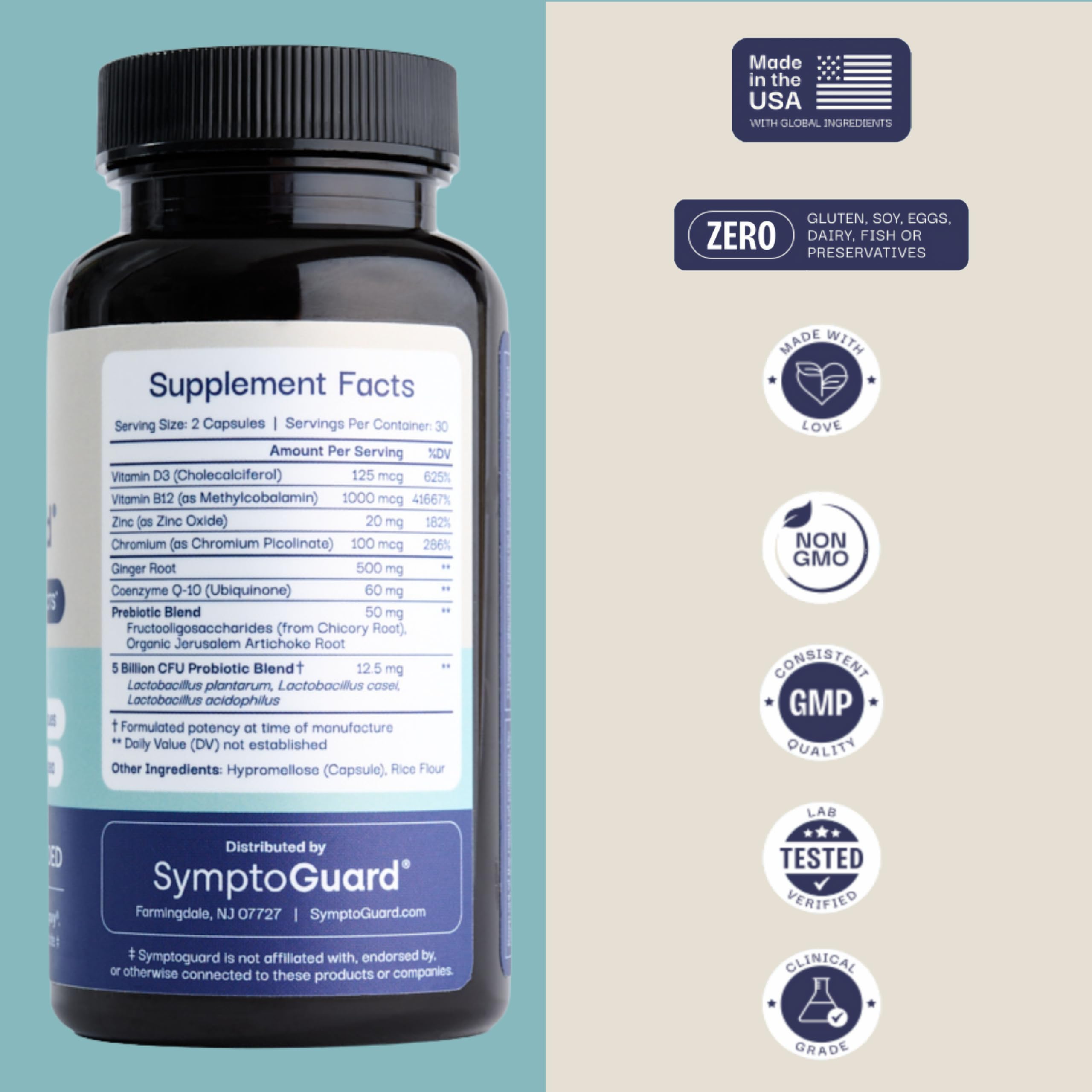 SymptoGuard GLP-1 daily Support Capsules side view