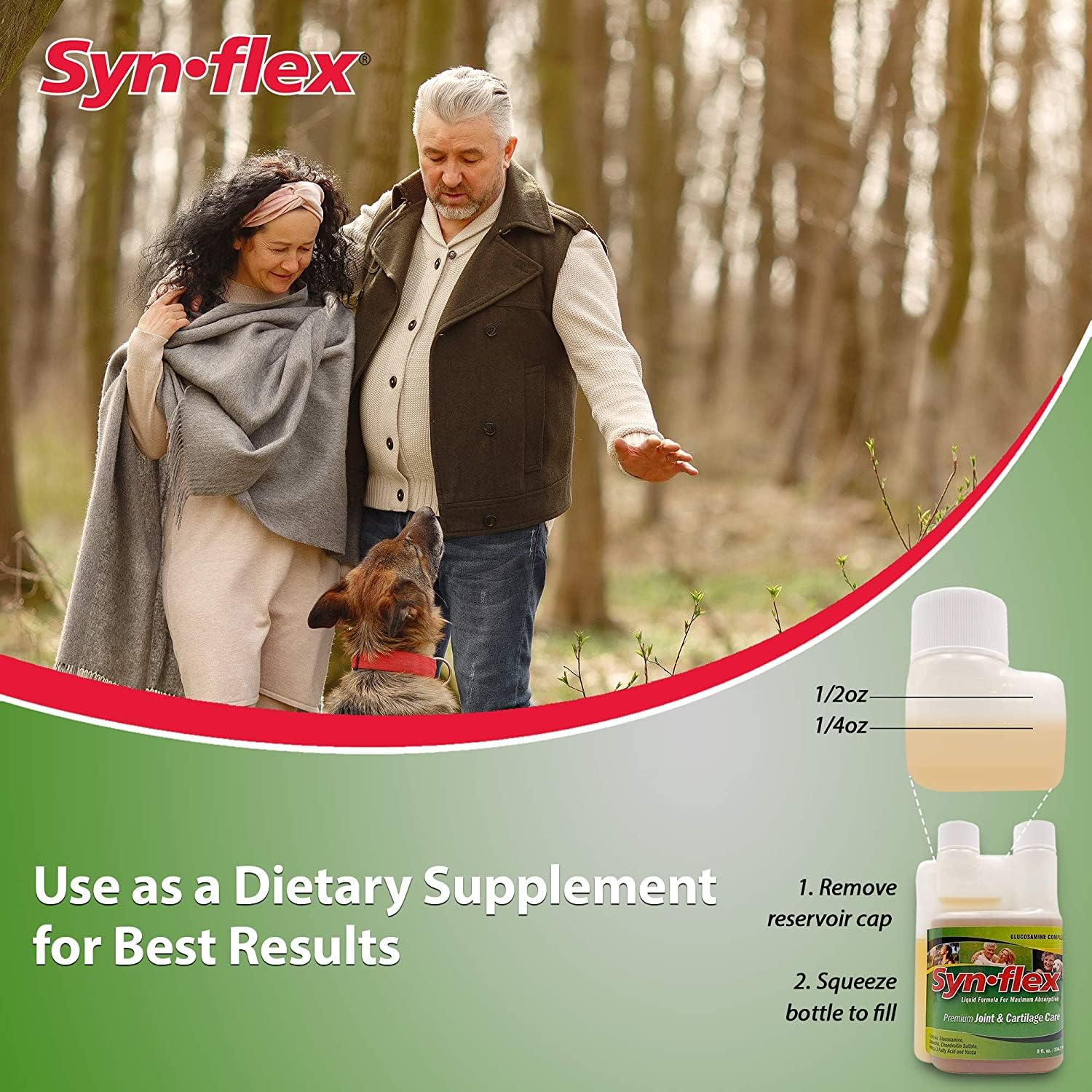 Synflex Liquid Glucosamine serving suggestion with measuring spoon