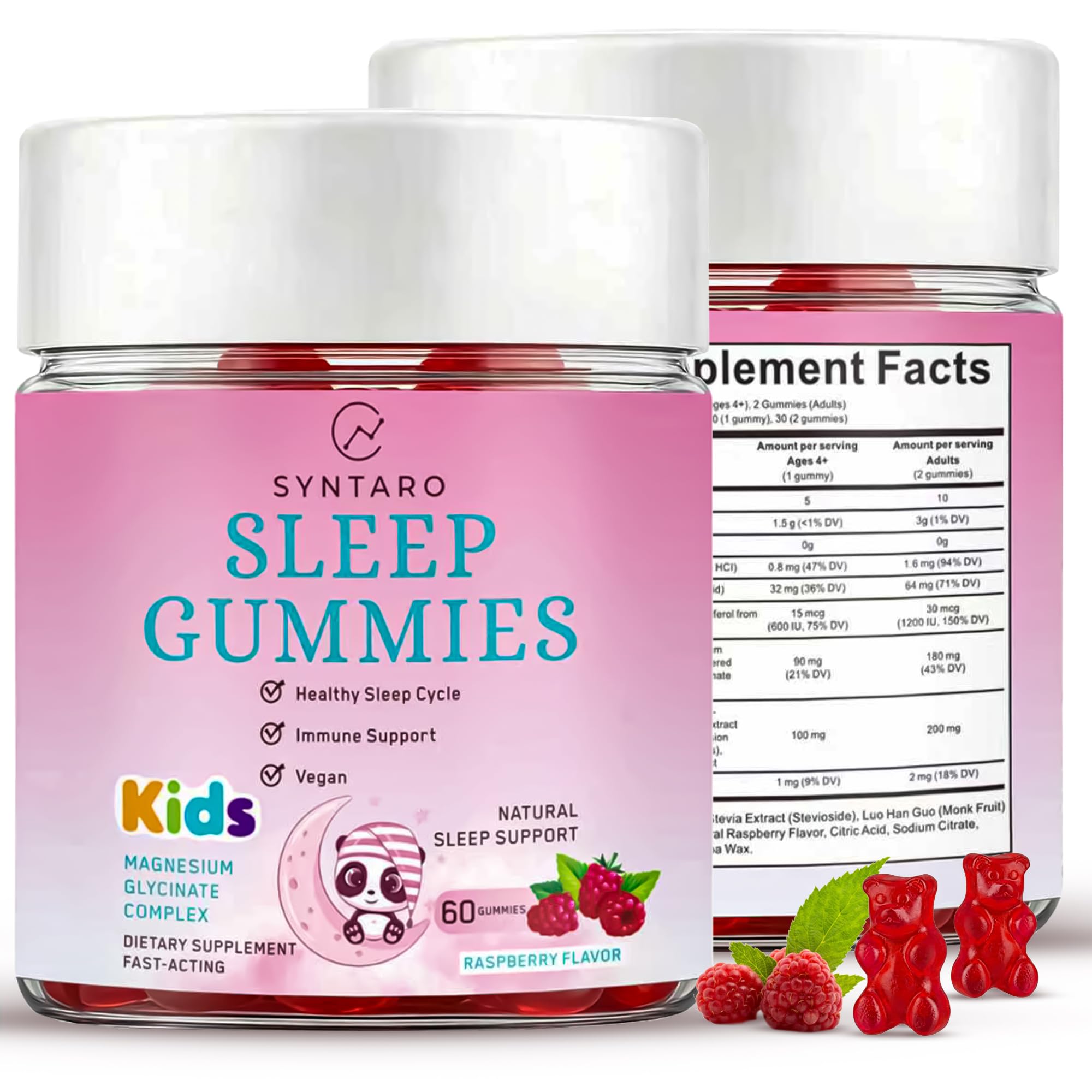 SYNTARO Sleep Gummies 60 count raspberry flavour front view