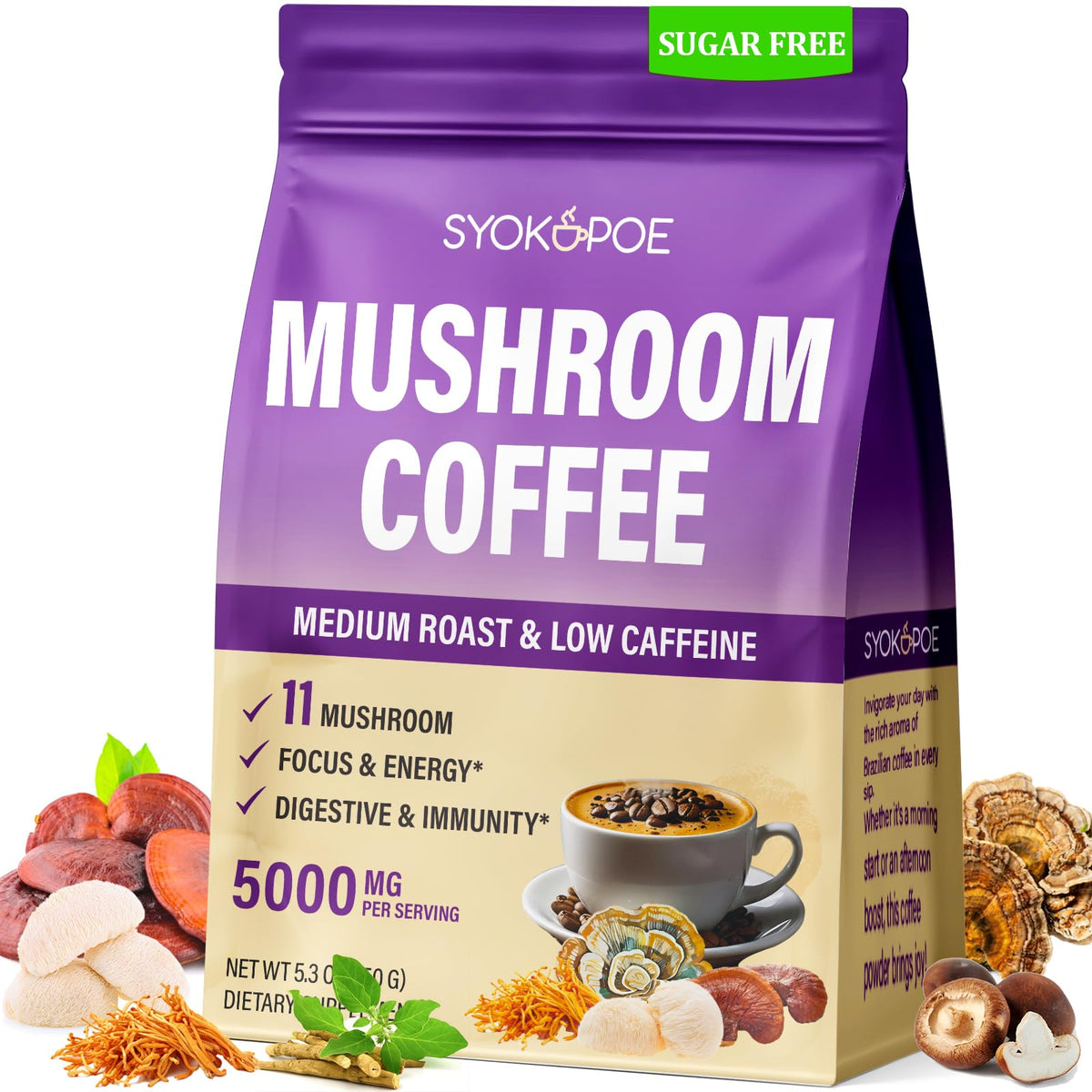 Syokupoe Mushroom Coffee Blend 11 Mushrooms front view