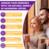 Syokupoe Mushroom Coffee Blend 11 Mushrooms powder in a cup