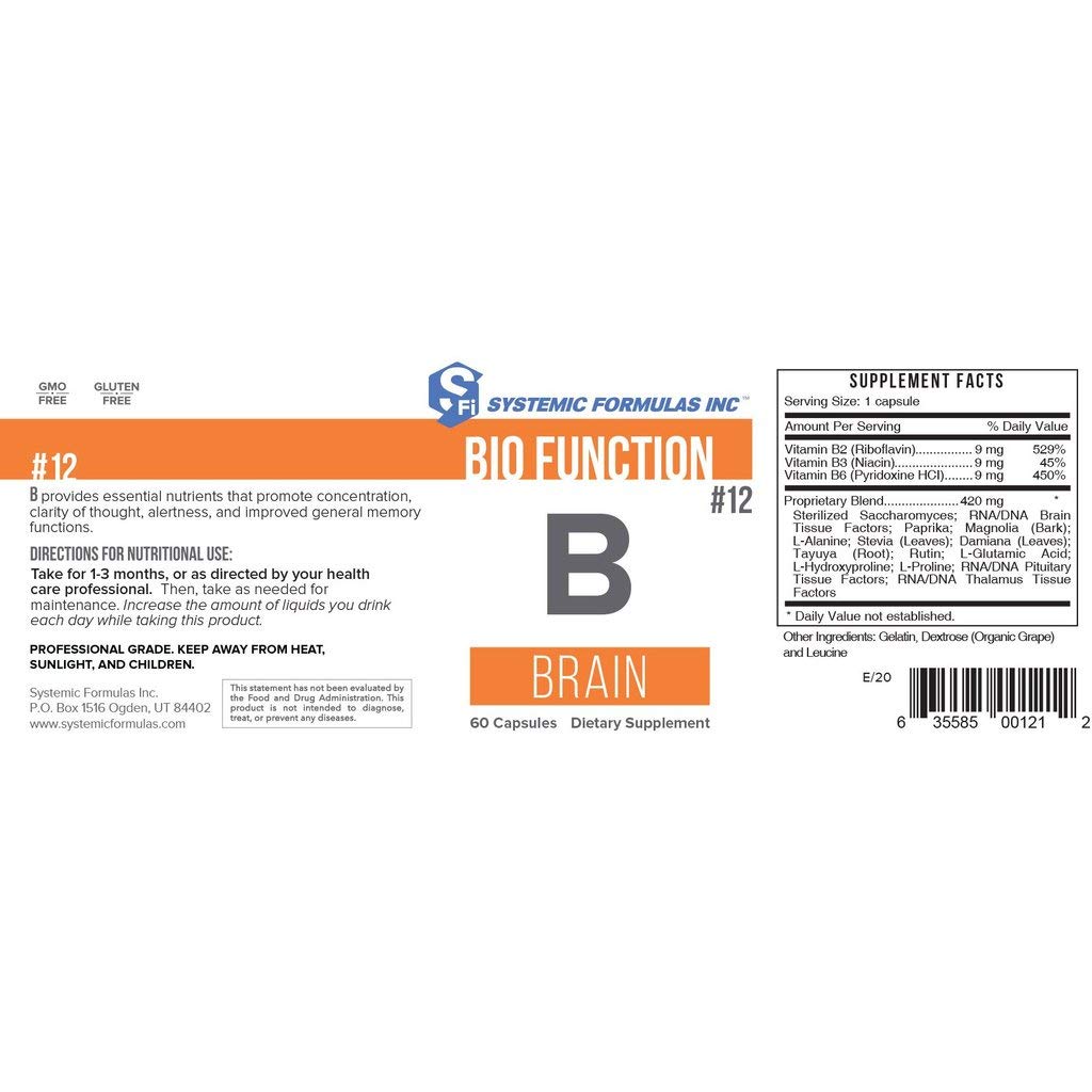 Systemic Formulas B - Brain supplement side view showing capsule