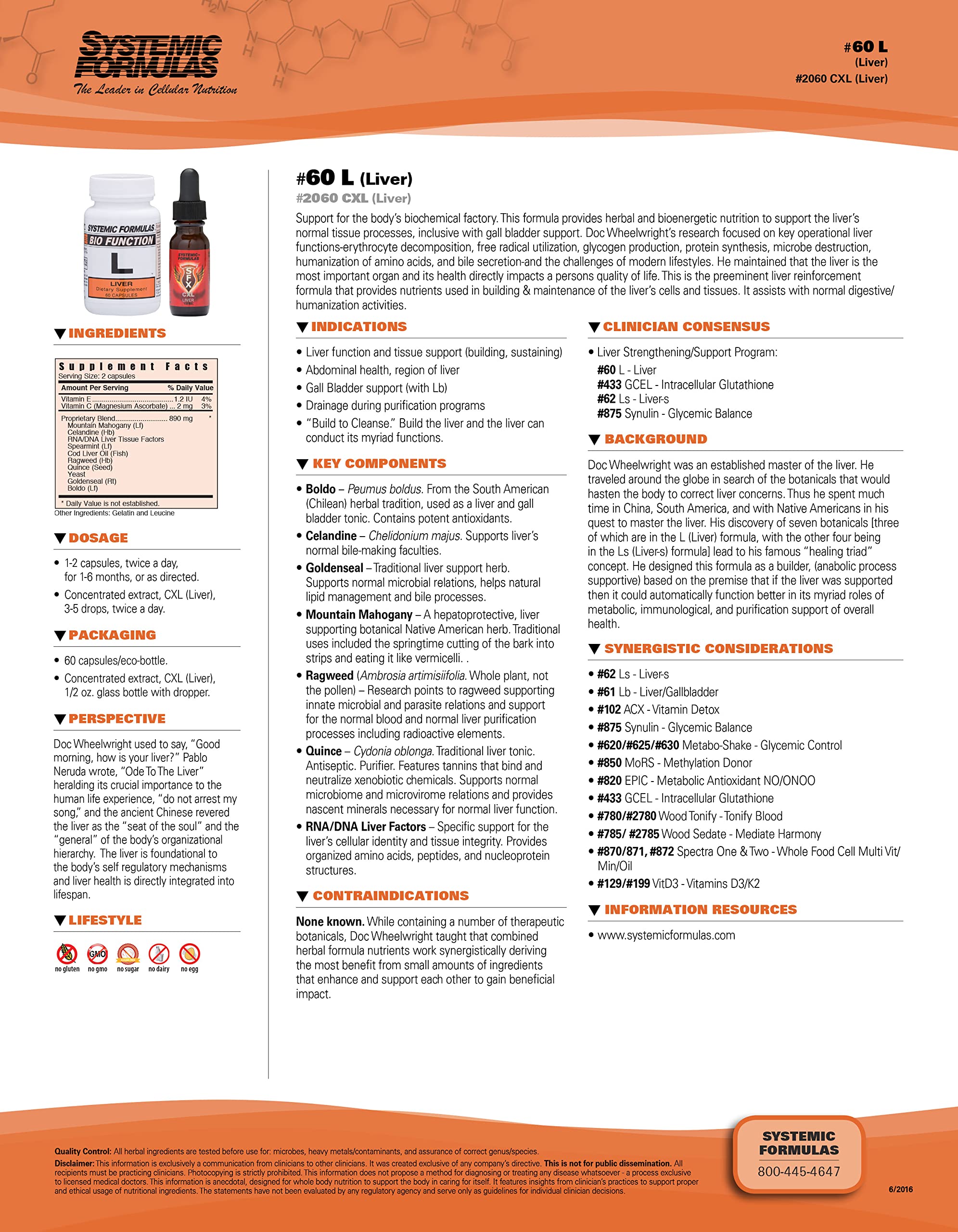 Systemic Formulas Liver Support Supplement back view with ingredient list