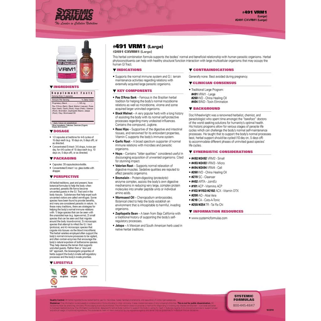 Systemic Formulas VRM1 Multi-Enzymes Oil 32g bottle back view