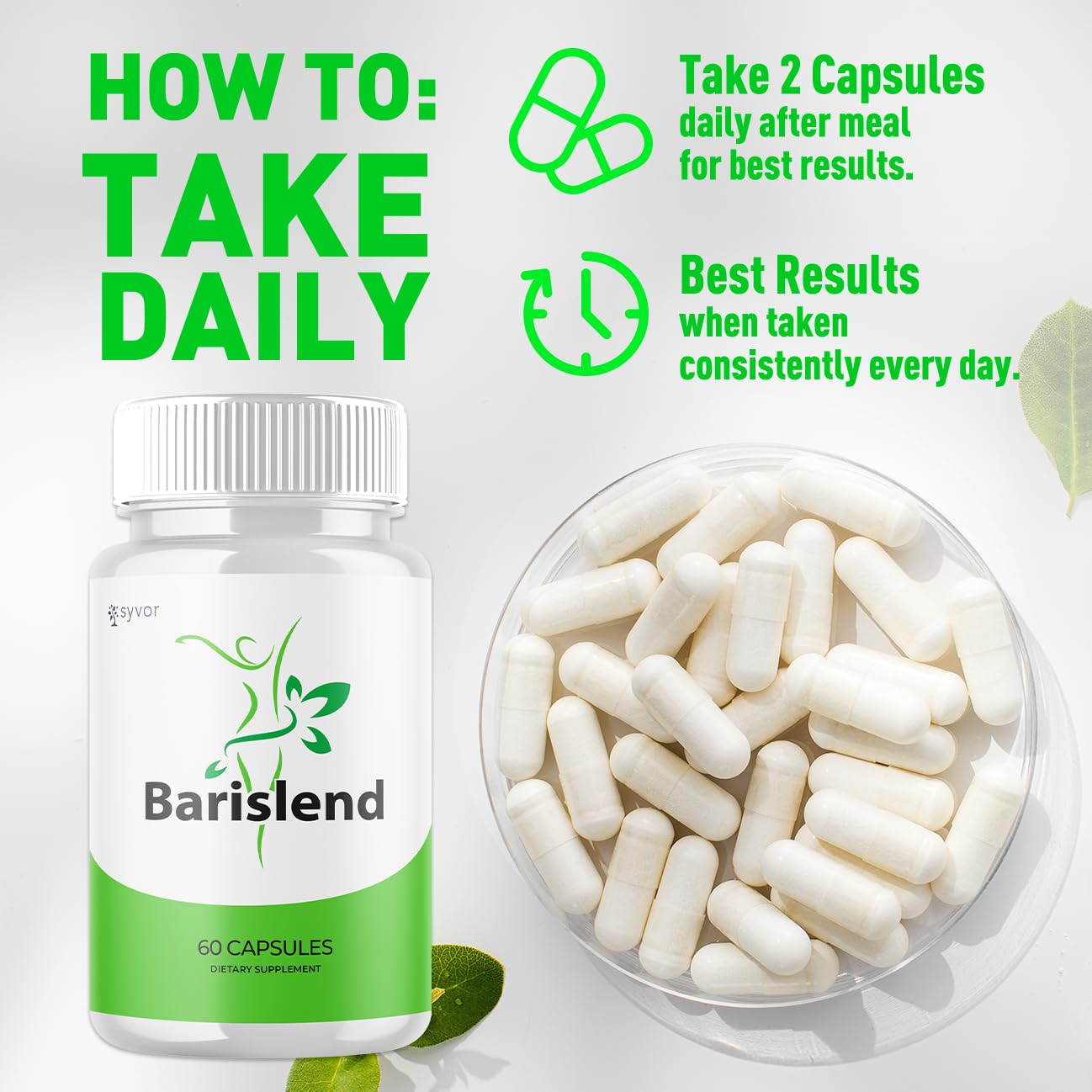 Syvor Barislend Blended Vitamin & Mineral Supplement bottle with a measuring spoon