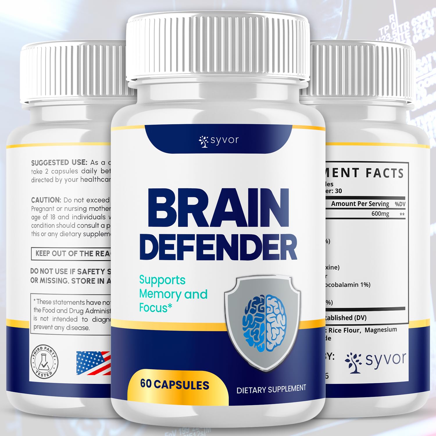 Syvor Brain Defender Capsules side view showing label