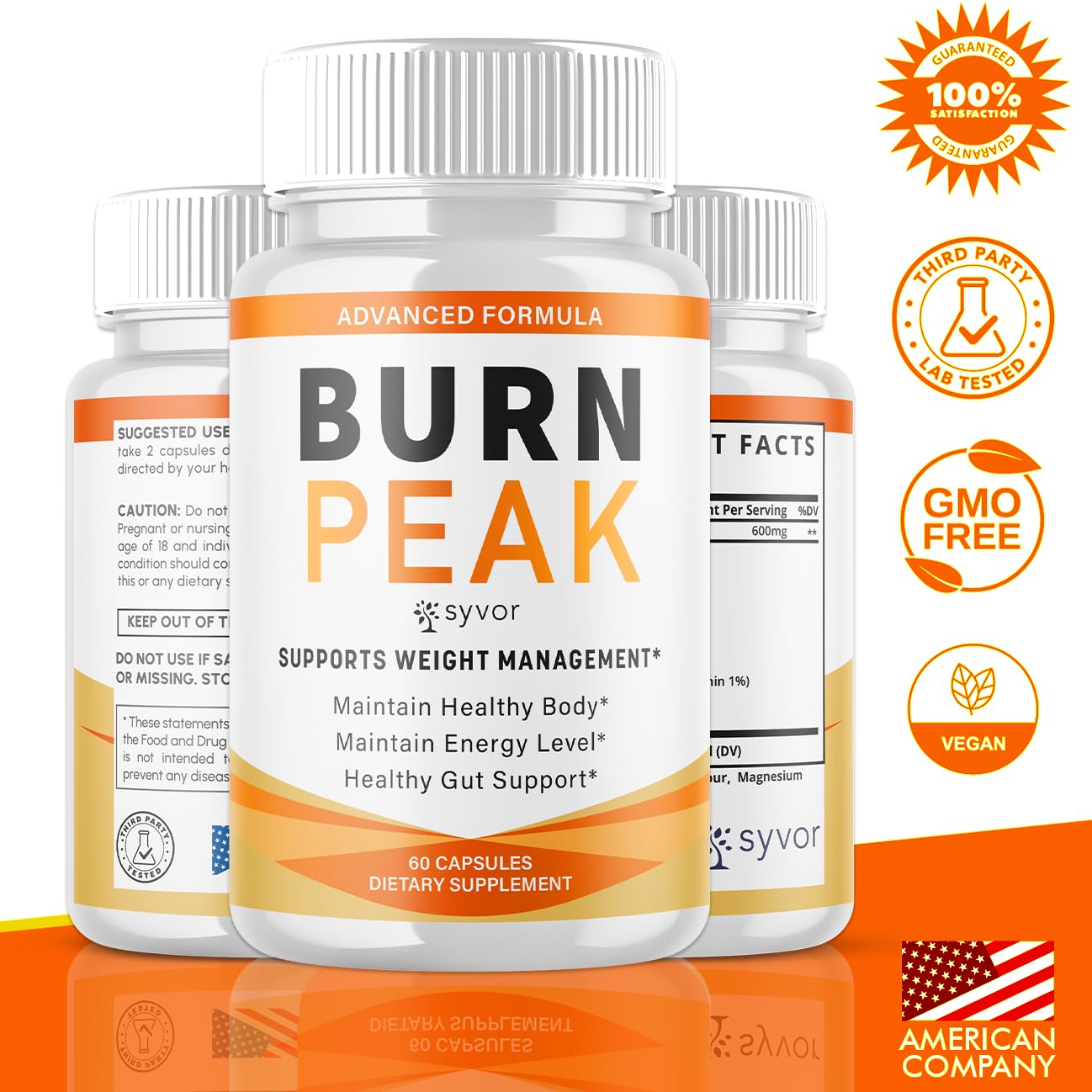 Syvor Burnpeak Capsules back view with ingredient list