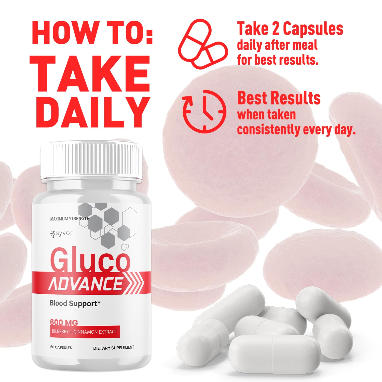 Syvor Gluco Advance Capsules ingredients list close-up