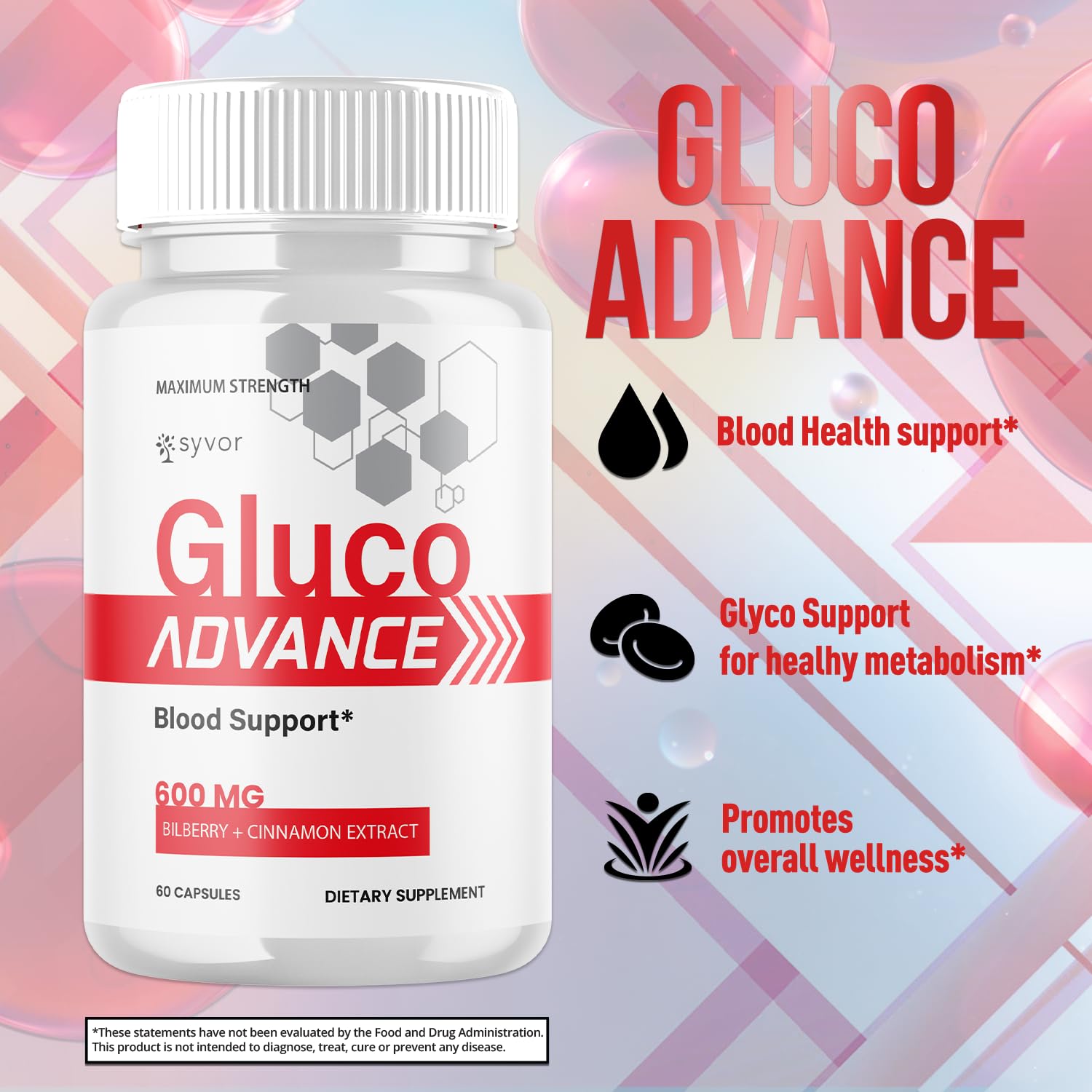 Syvor Gluco Advance Capsules opened bottle with capsules visible