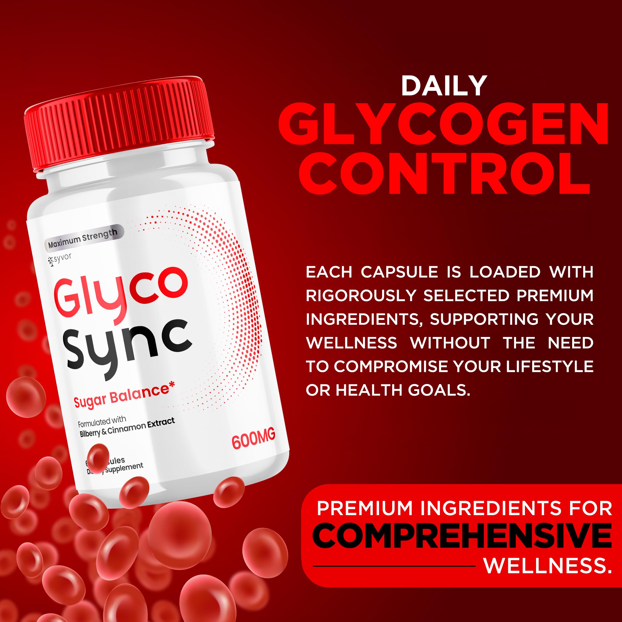 Syvor Glyco Sync Balance Capsules opened bottle with capsules visible