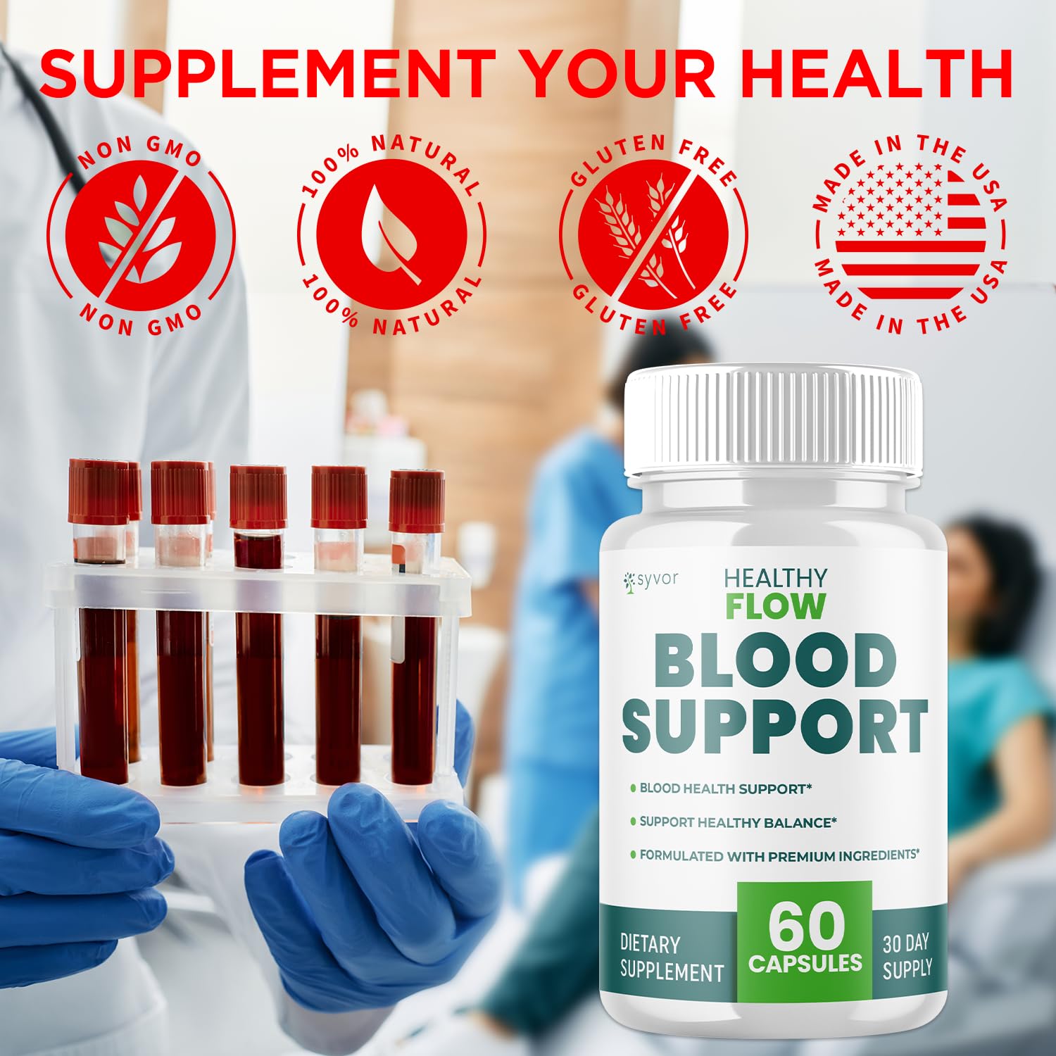 Syvor Healthy Flow Blood Capsules with a measuring spoon