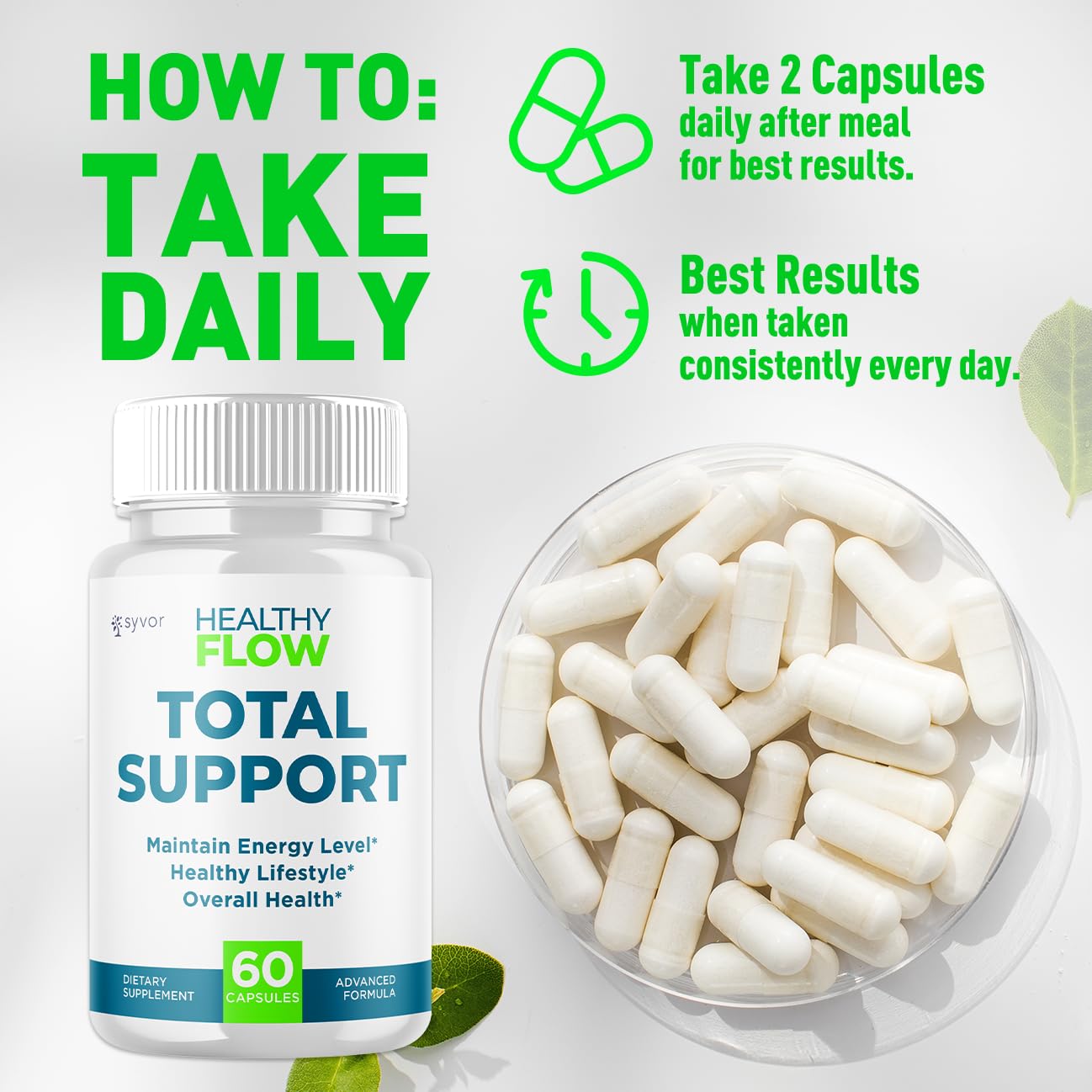 Syvor Healthy Flow Capsules bottle with capsules spilled out