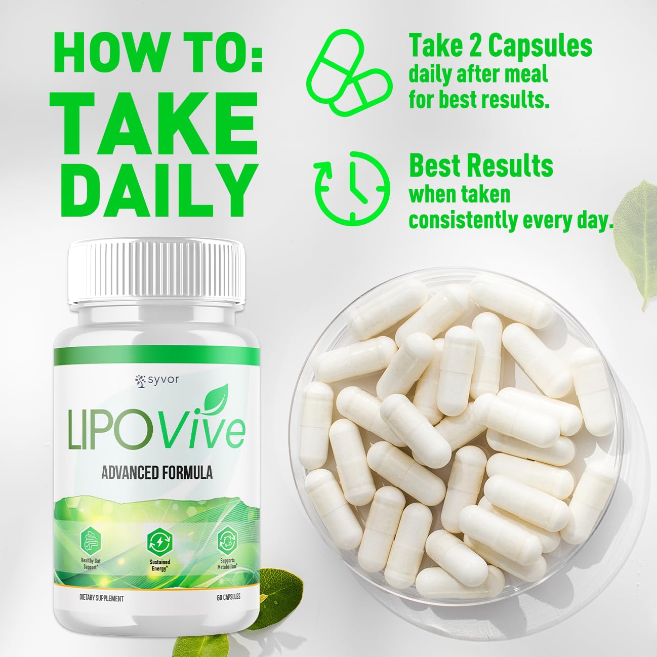 Syvor Lipovive capsules on a wooden table