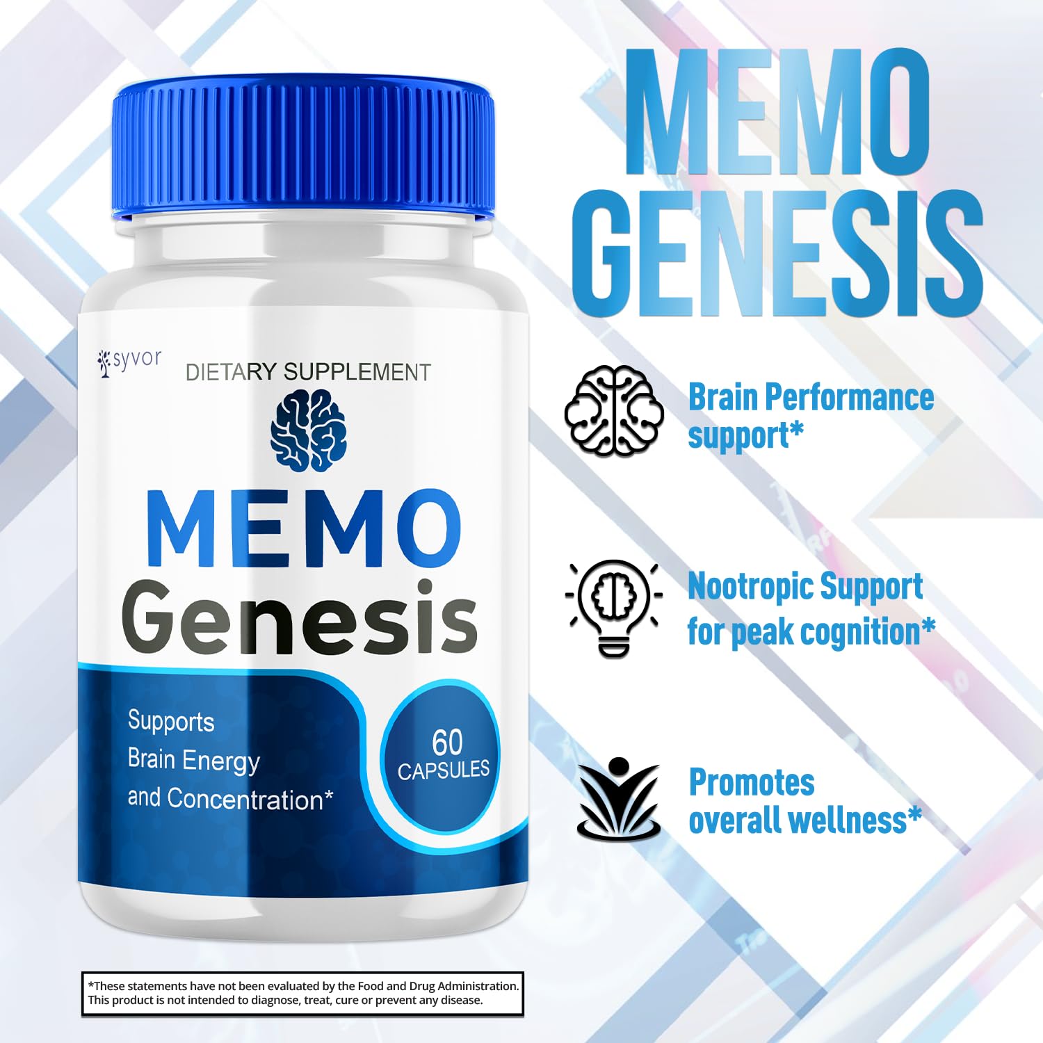 Syvor MemoGenesis Capsules open bottle with capsules displayed