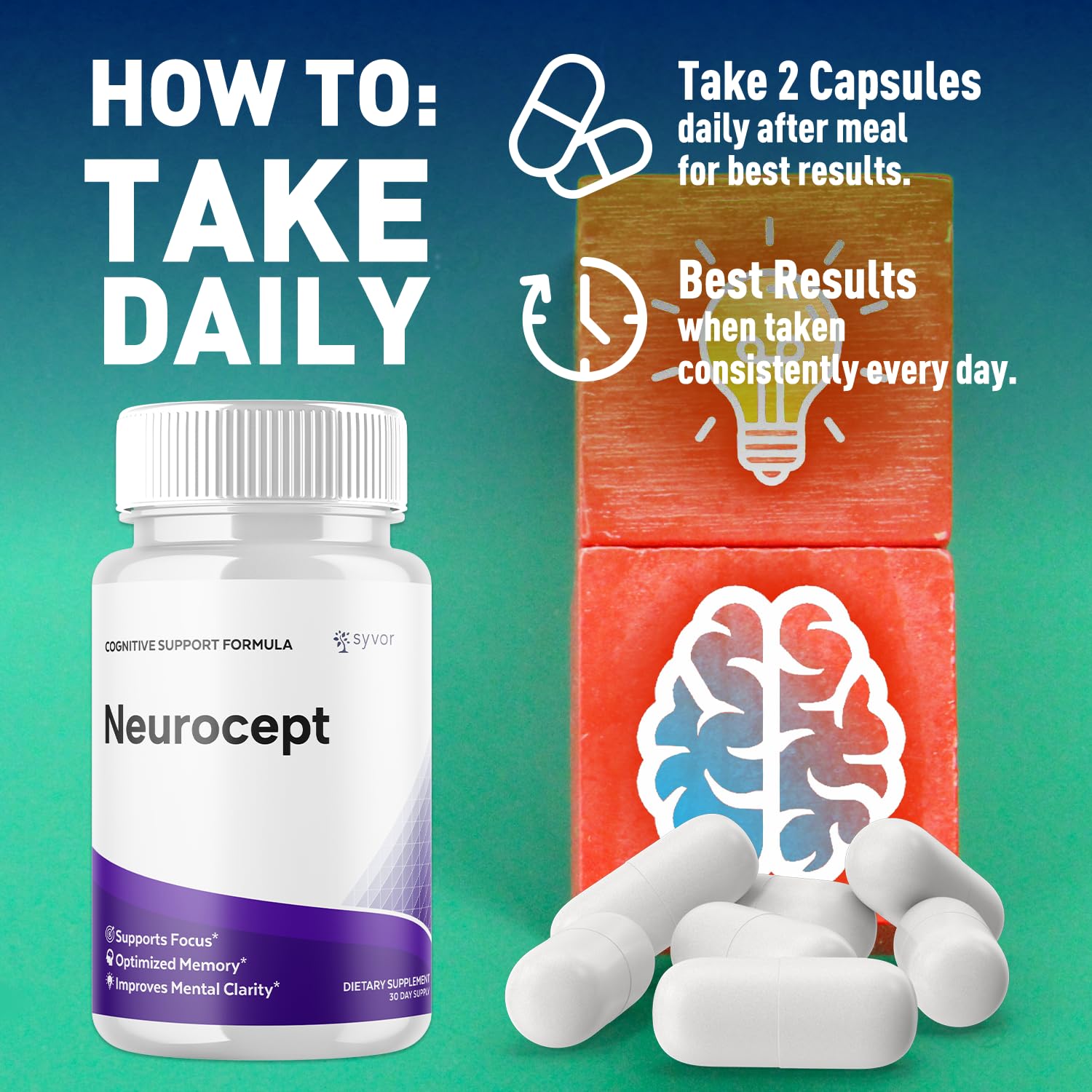 Syvor Neurocept Capsules lifestyle scene with a glass of water