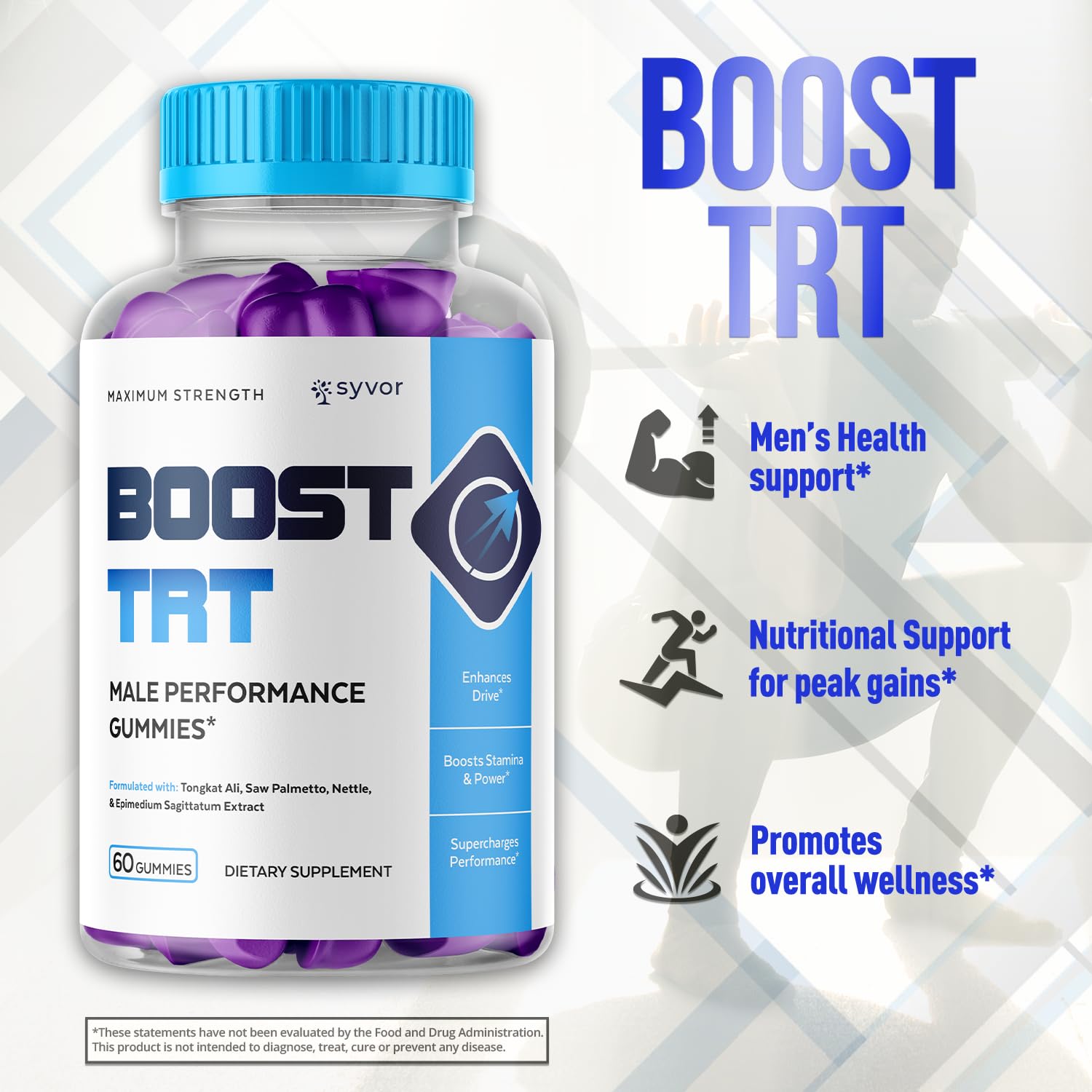 Syvor support TRT Gummies bottle side view