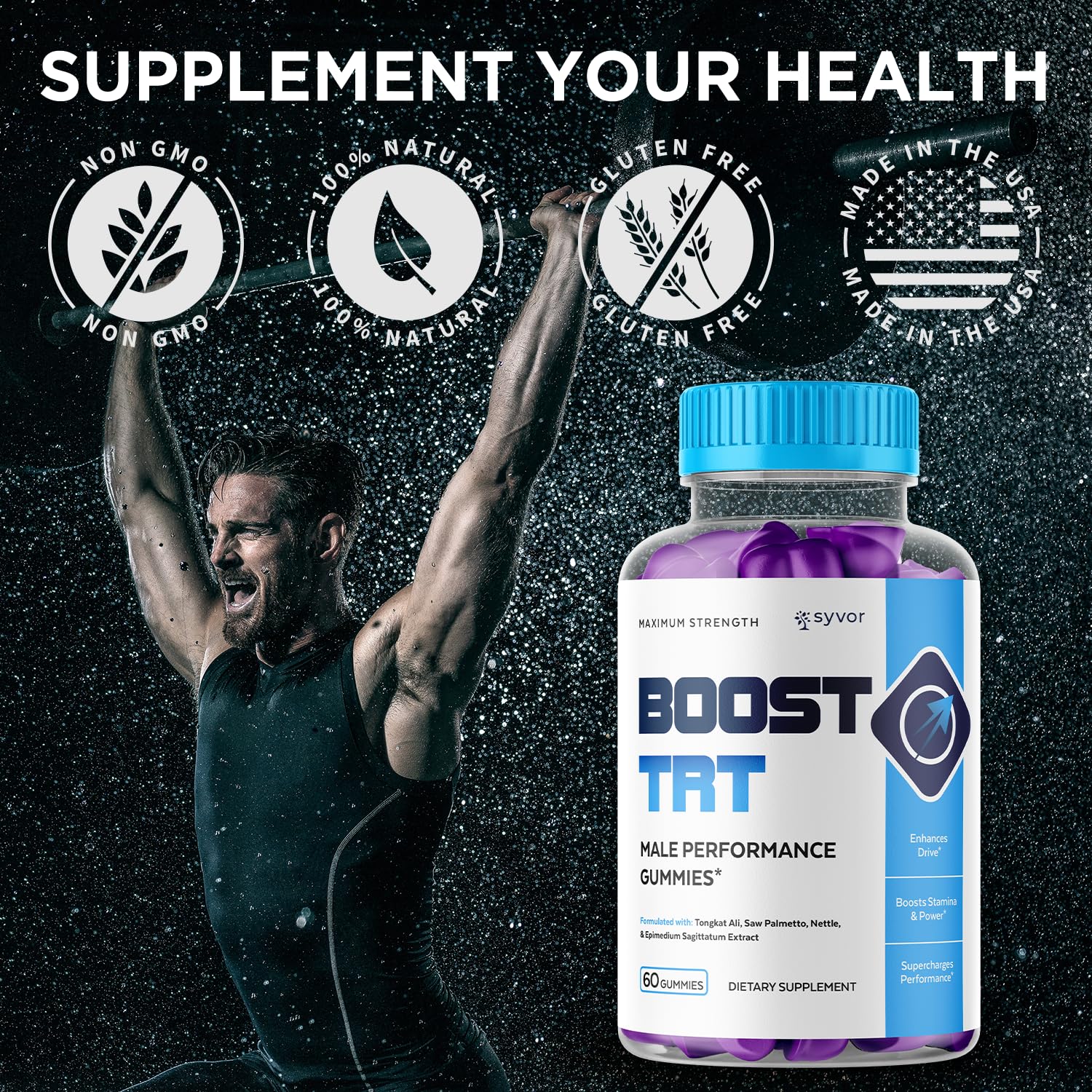 Syvor support TRT Gummies bottle with lid open