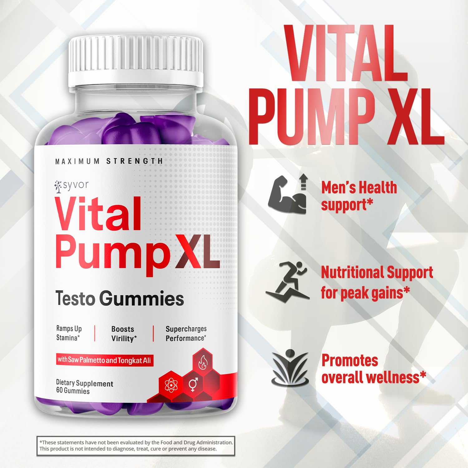 Syvor Vital Pump XL Chewable Gummies on a wooden table