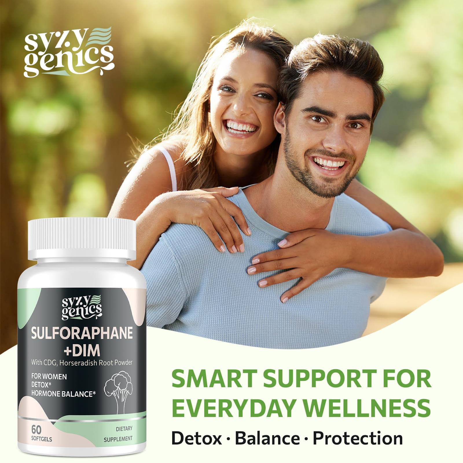 SYZY GENICS DIM Supplement 1000mg on a wooden table