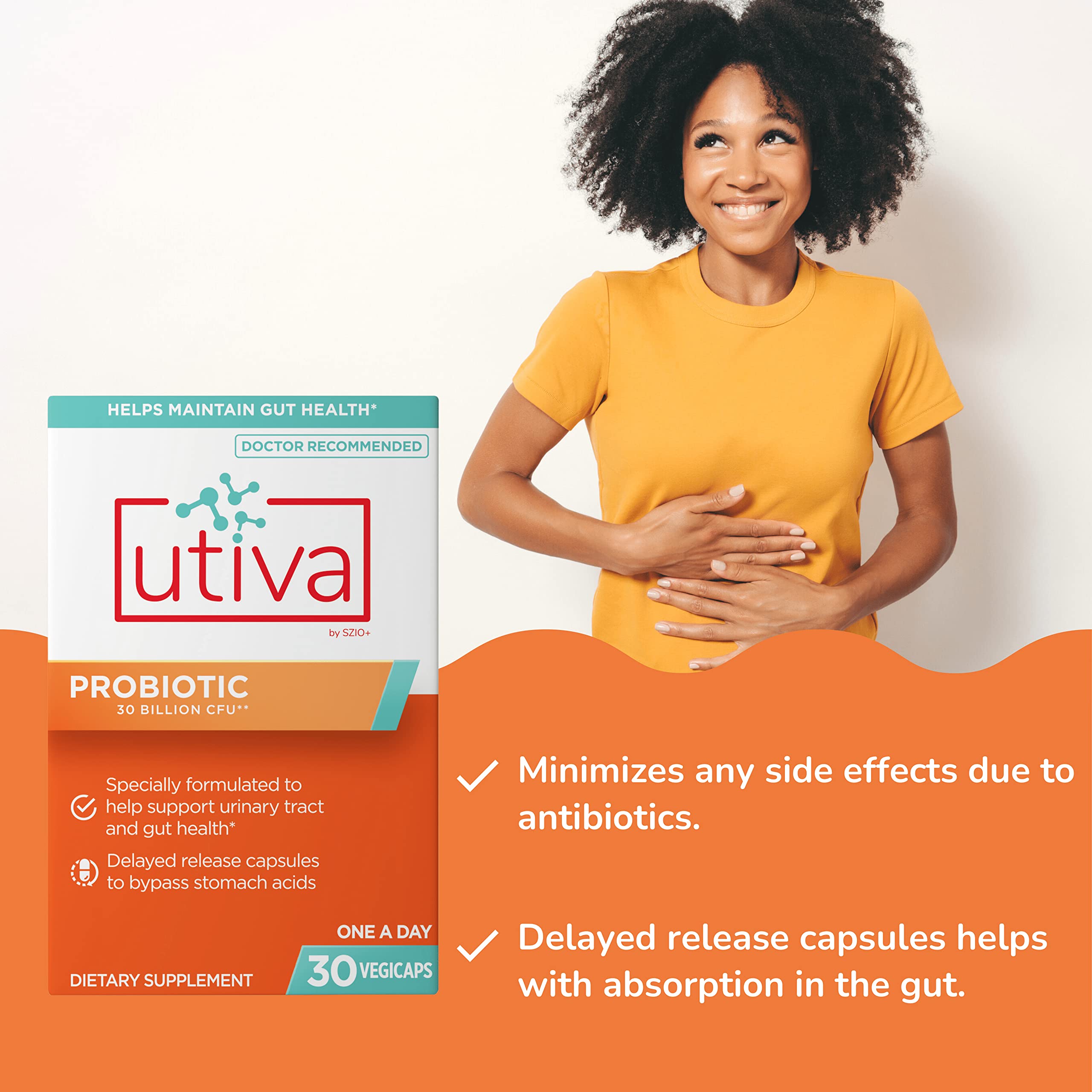 Szio+ Utiva Probiotic Supplement bottle side view