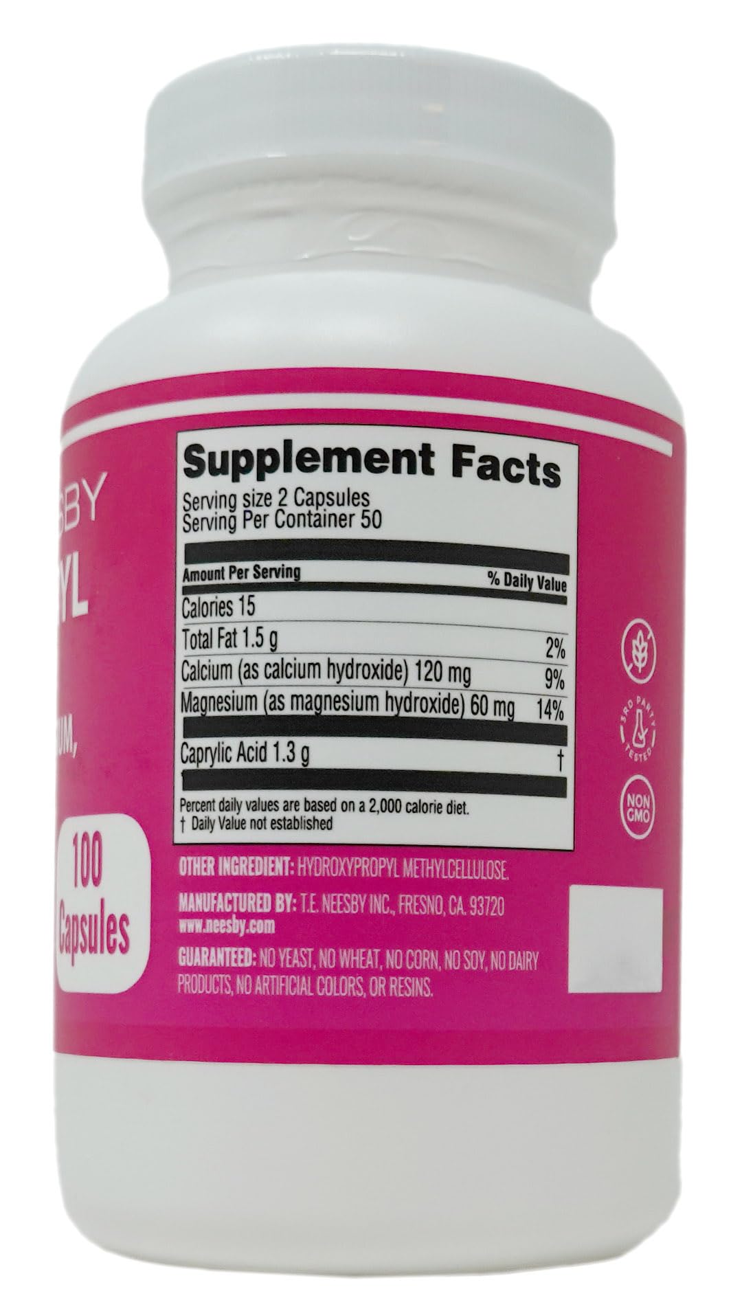 T.E.Neesby Mycopryl 680 magnesium capsules bottle side view