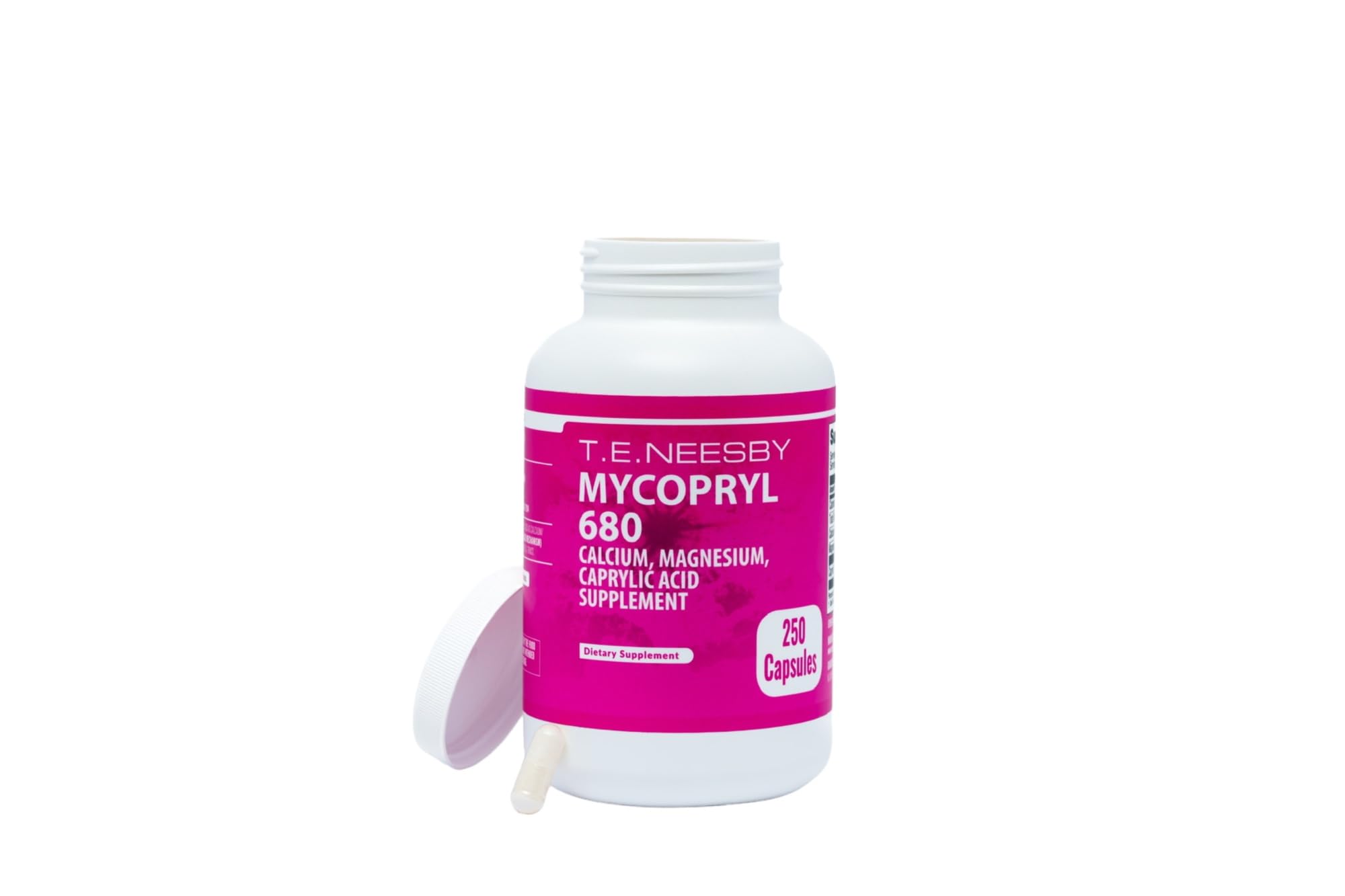 T.E.Neesby Mycopryl 680mg capsules on a wooden surface