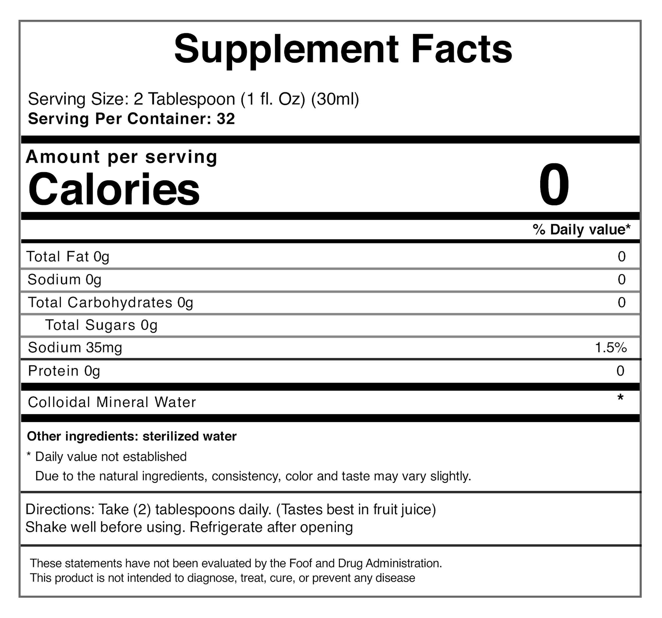 T.J. Clark Colloidal Silver Supplement packaging with dimensions
