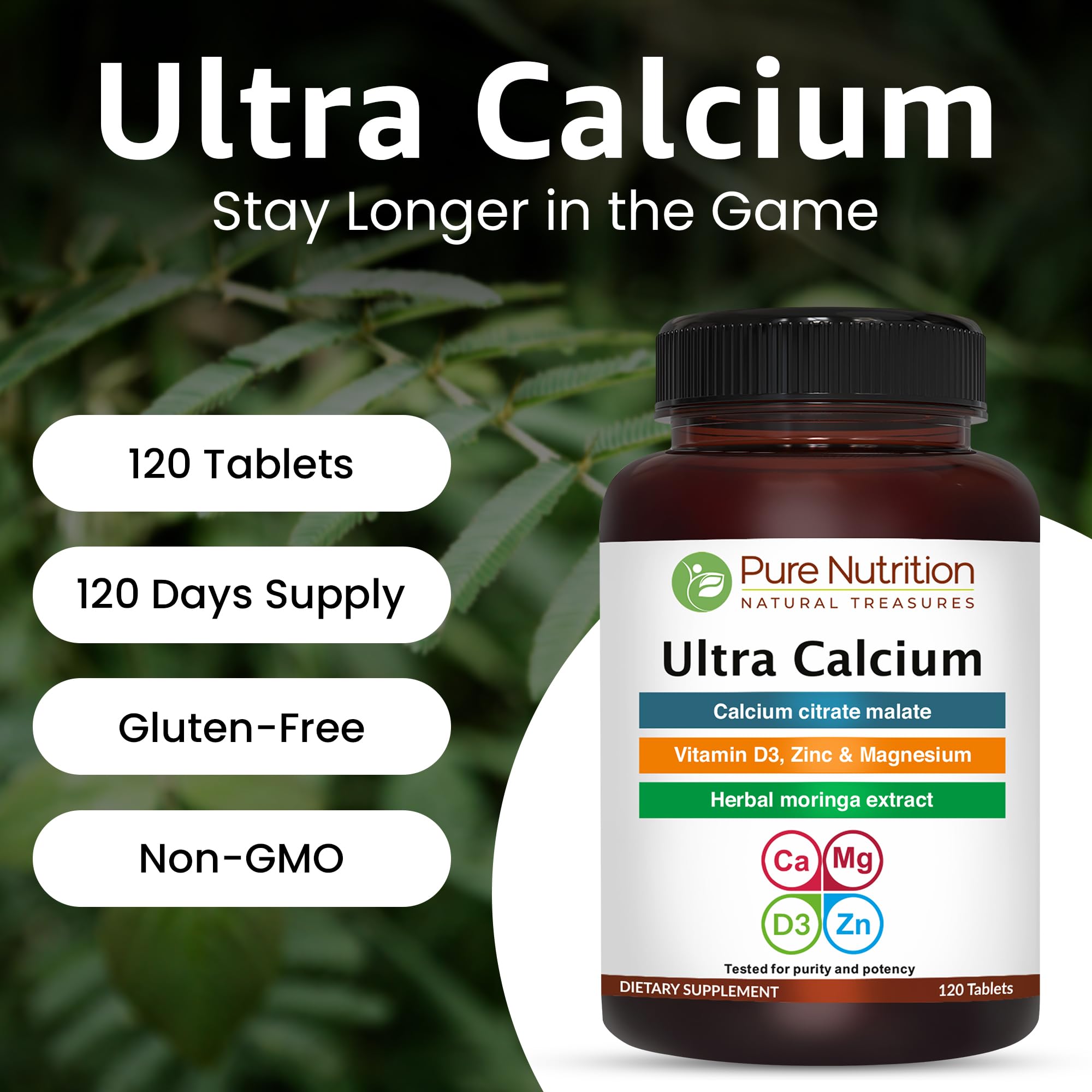 Tablets of PURE NUTRITION Ultra Calcium Citrate 1250 mg on a surface
