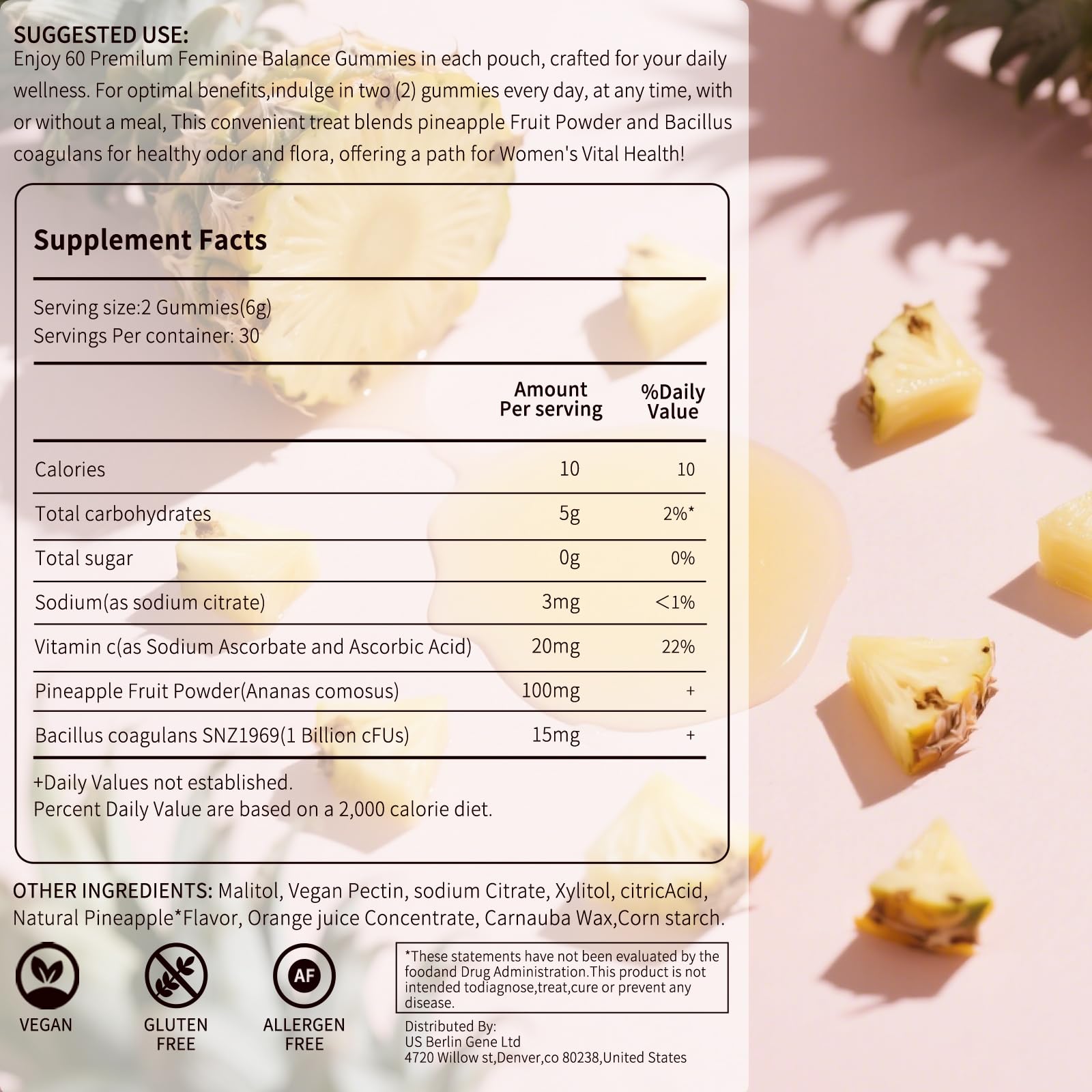 Taeci Daily Feminine Balance Gummies nutritional information