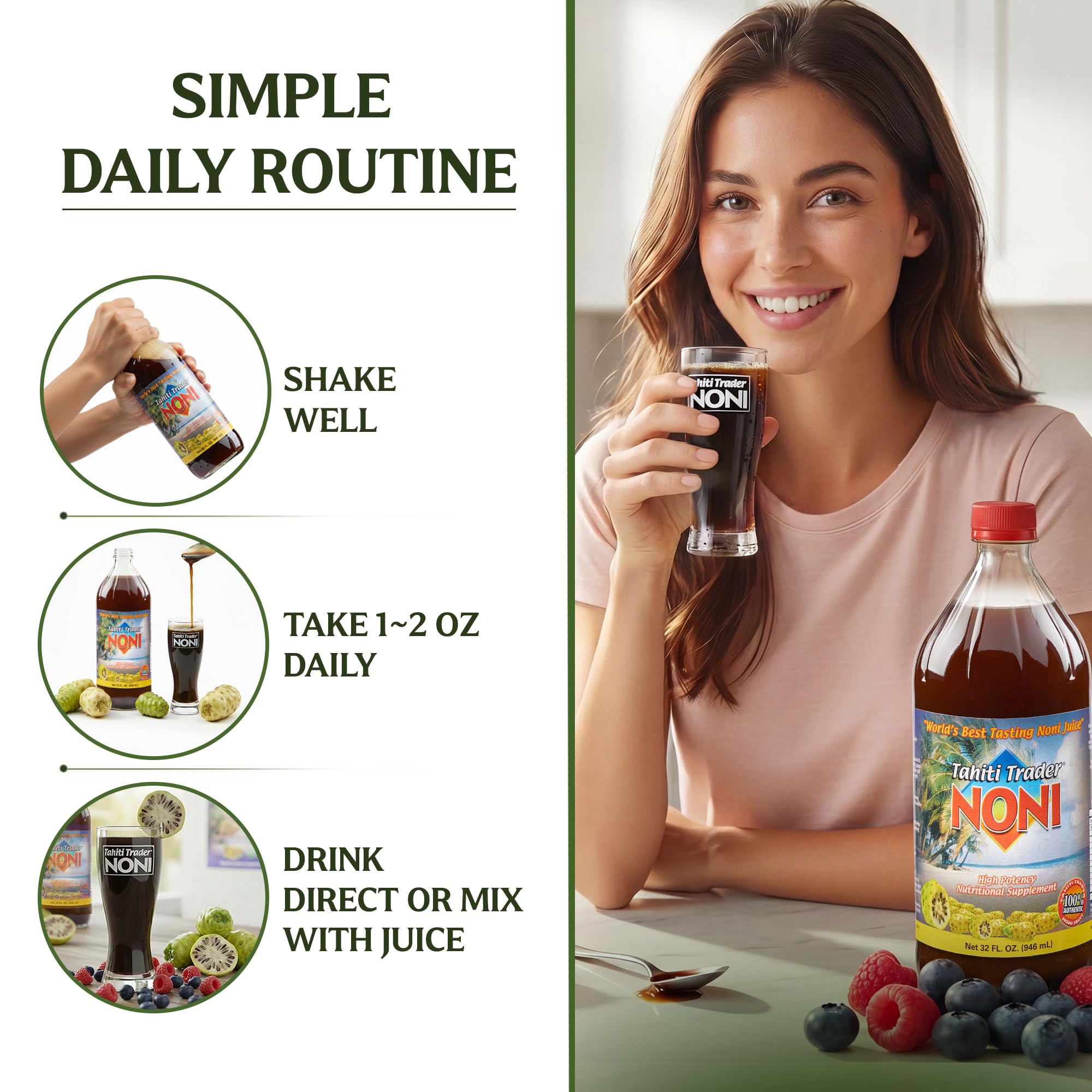 Tahiti Trader Noni Juice Organic 100% Pure 907g label close-up