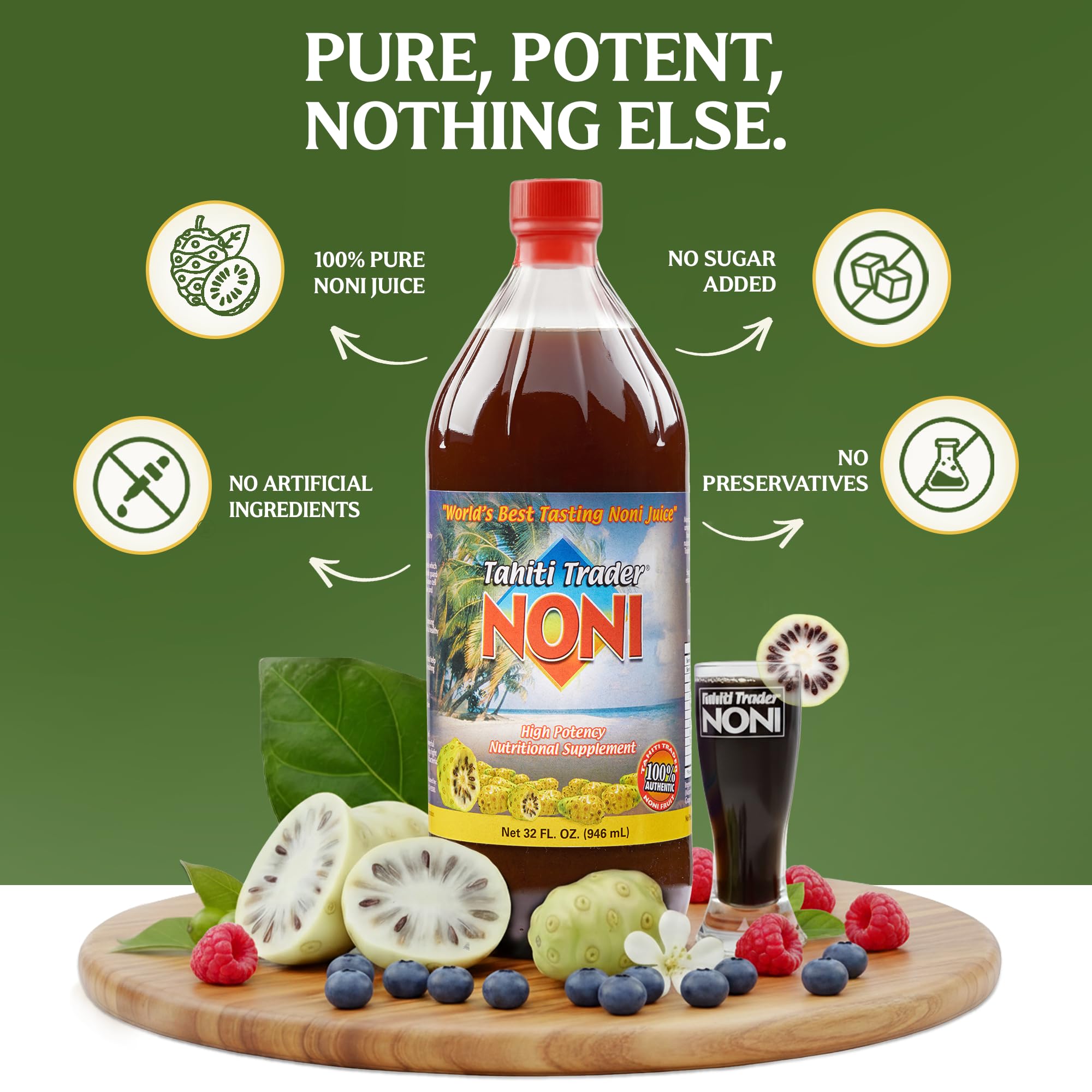 Tahiti Trader Noni Juice Organic 100% Pure 907g with noni fruit