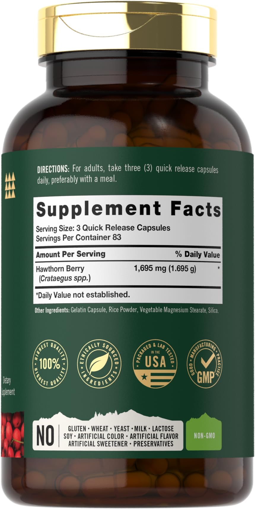 Tahoe Nutritionals Hawthorn Berry capsule bottle side view