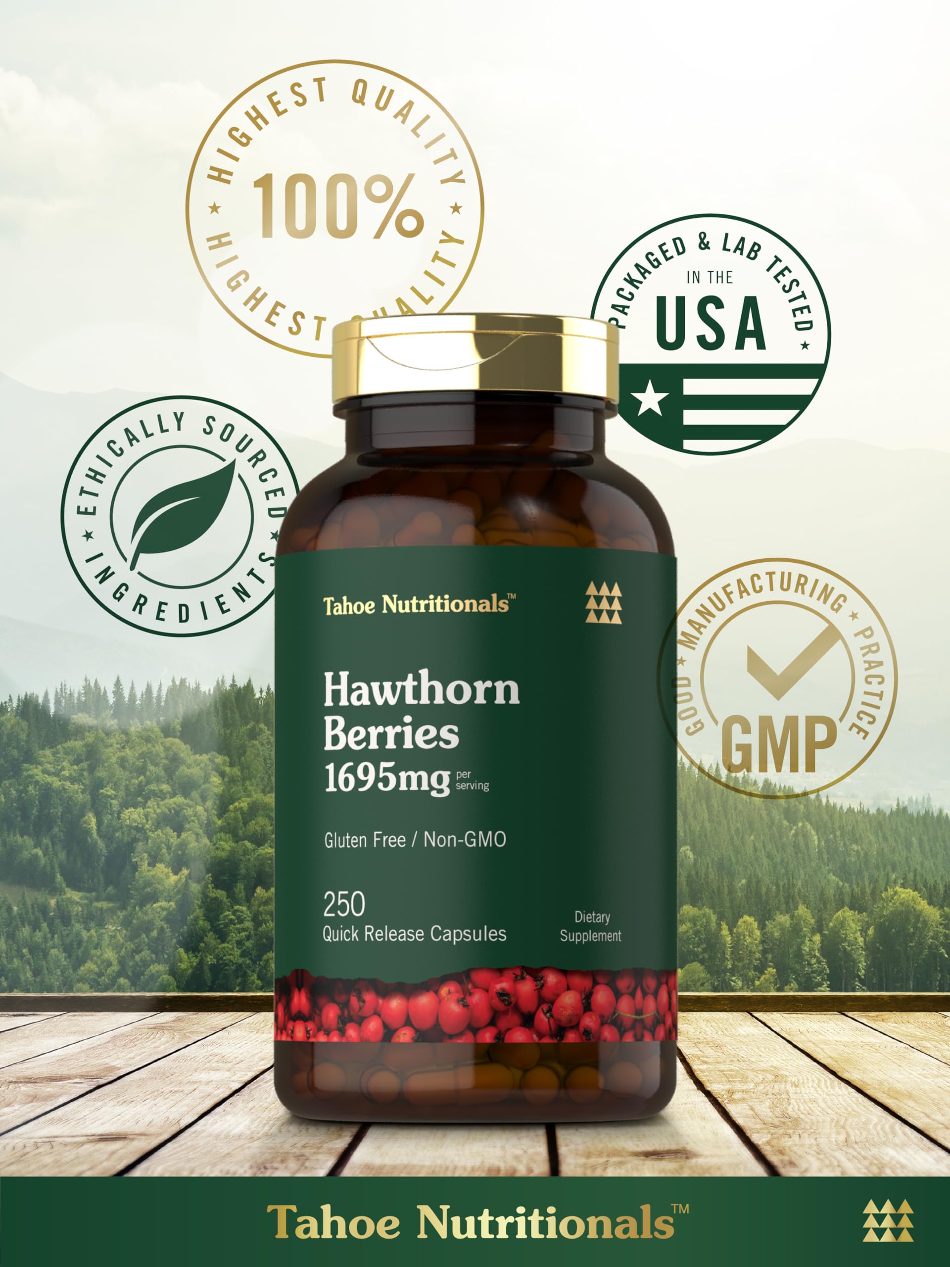 Tahoe Nutritionals Hawthorn Berry capsules in a lifestyle setting