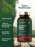 Tahoe Nutritionals Hawthorn Berry capsules on a wooden table