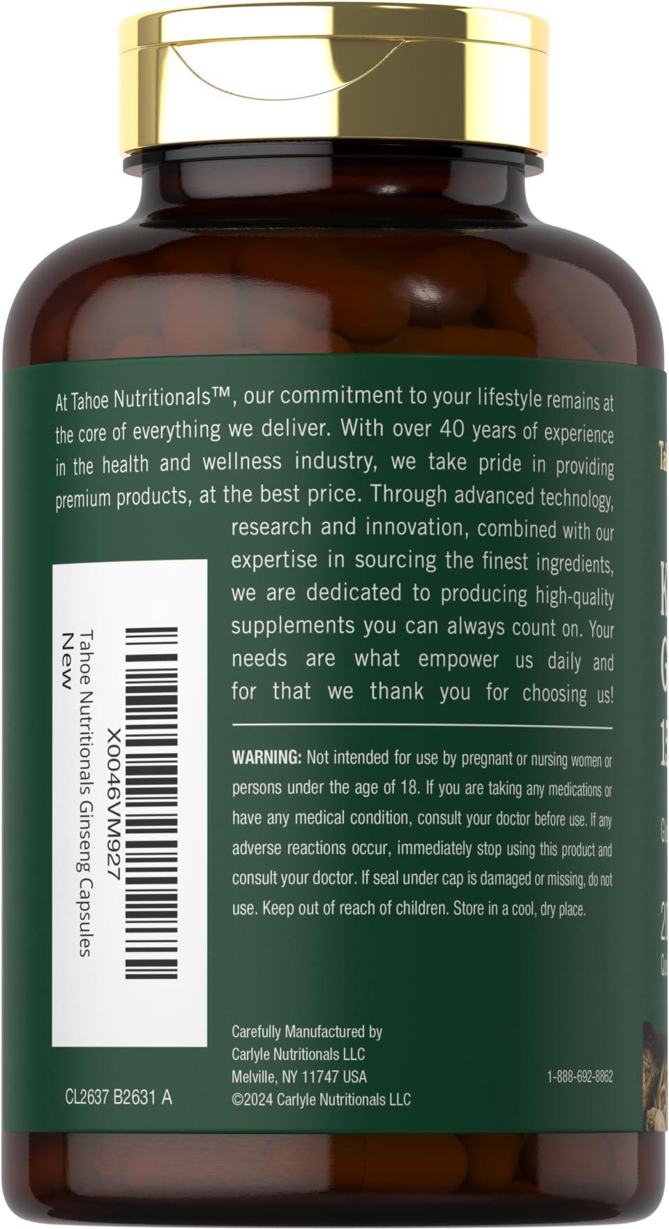 Tahoe Nutritionals Korean Ginseng Extract 1500mg capsules packaging