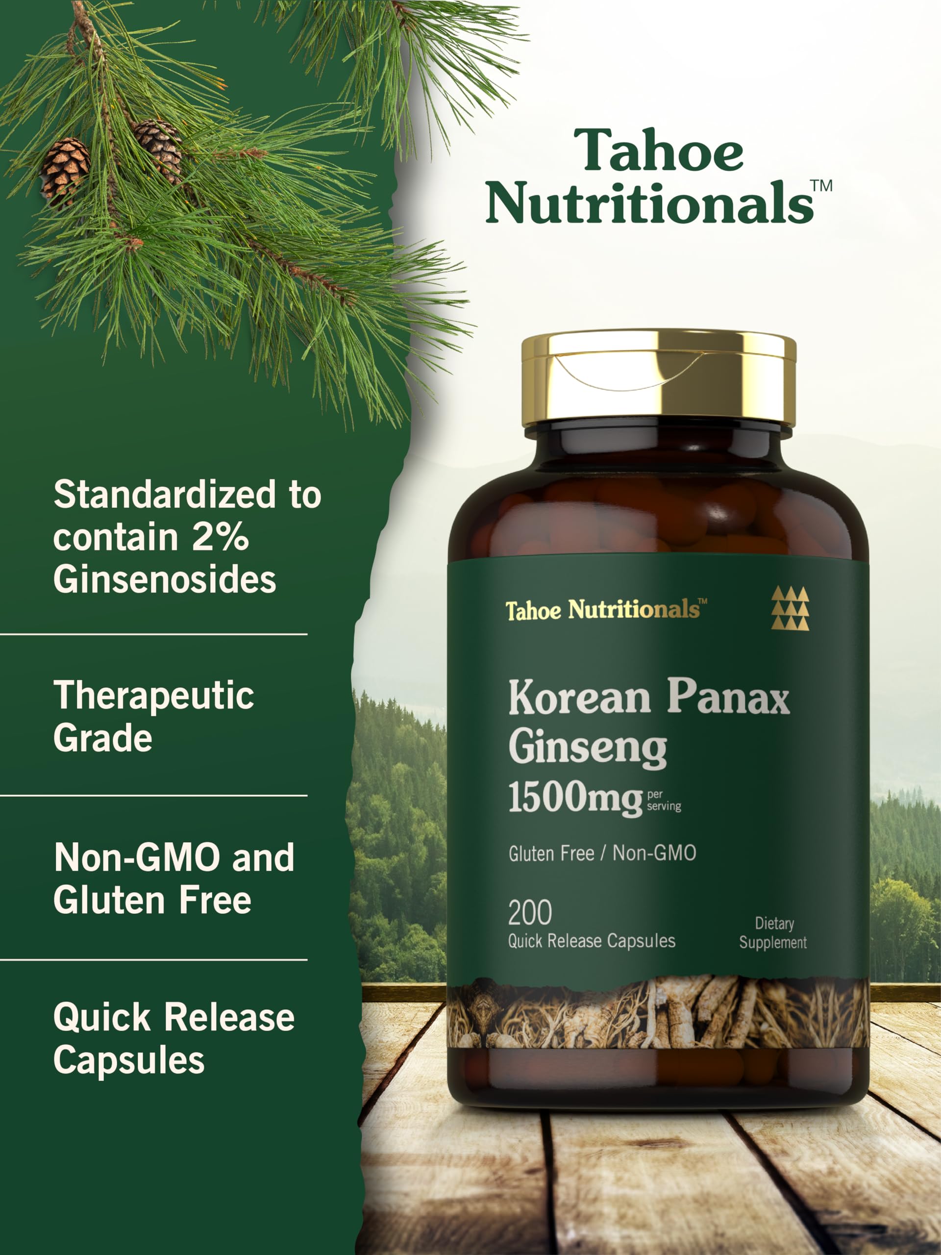Tahoe Nutritionals Korean Ginseng Extract 1500mg capsules with measuring spoon