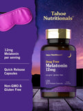 Tahoe Nutritionals Melatonin 12 mg capsules on a table