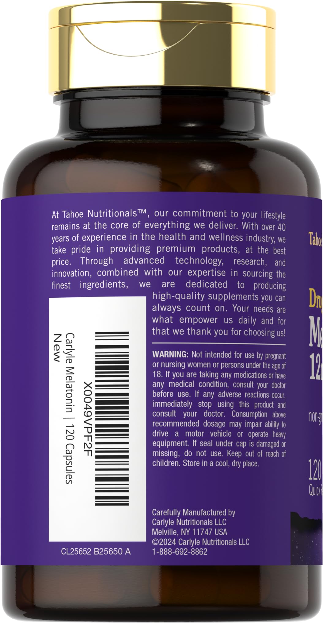 Tahoe Nutritionals Melatonin 12 mg packaging side view