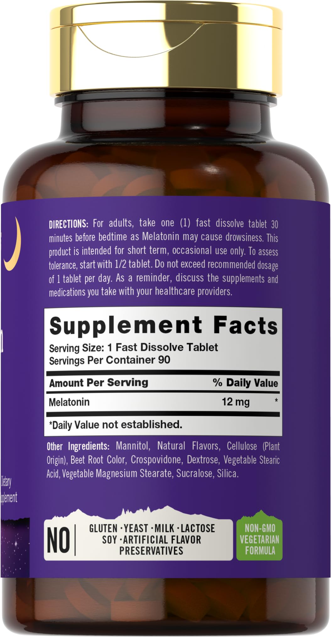 Tahoe Nutritionals Melatonin 12mg Fast Dissolve Tablets side view
