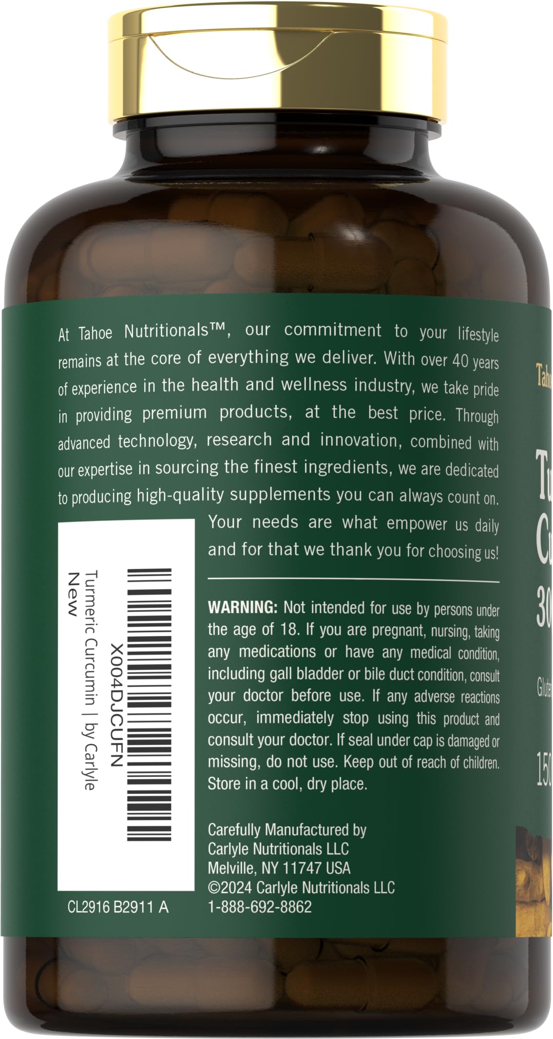 Tahoe Nutritionals Turmeric Curcumin Capsules side view